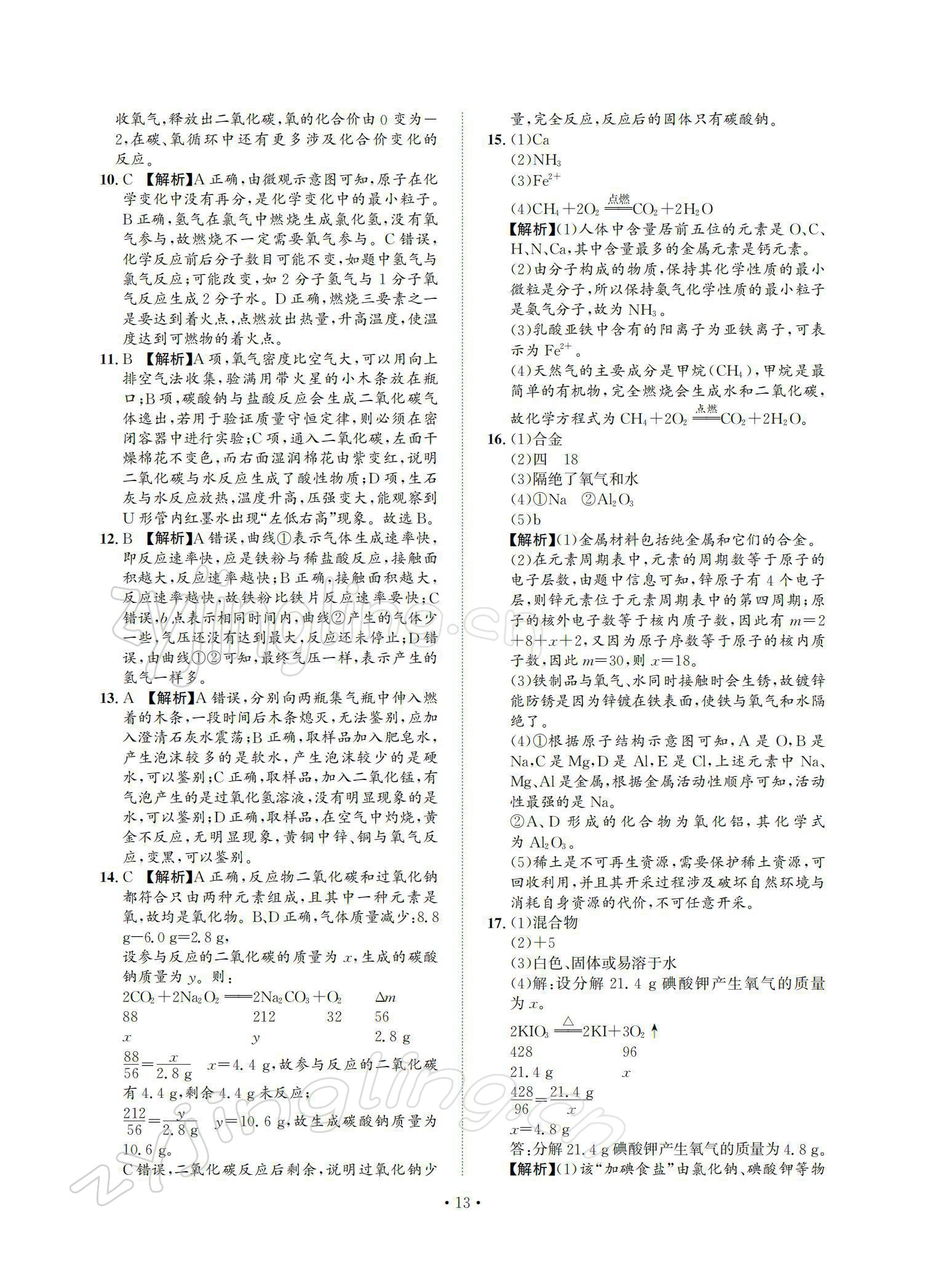 2022年中考必刷真题精选化学成都专版 参考答案第13页