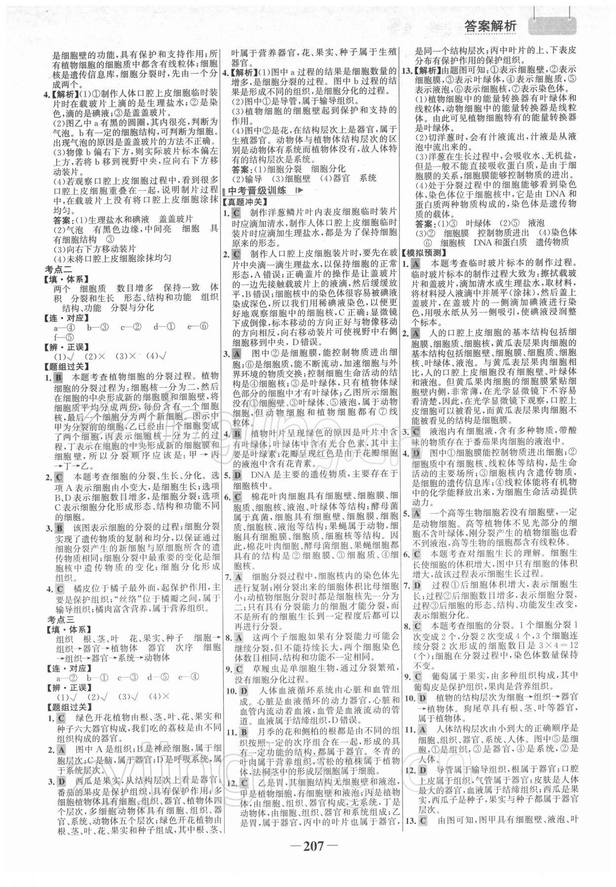 2022年初中总复习手册生物山东画报出版社 参考答案第2页