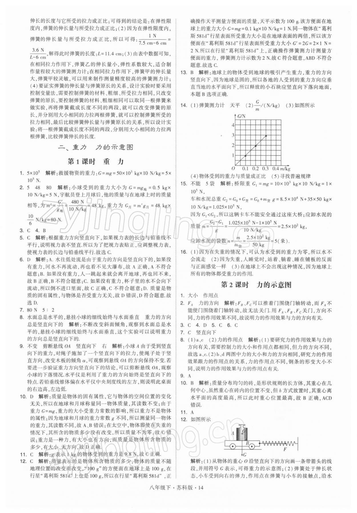 2022年学霸题中题八年级物理下册苏科版 参考答案第14页