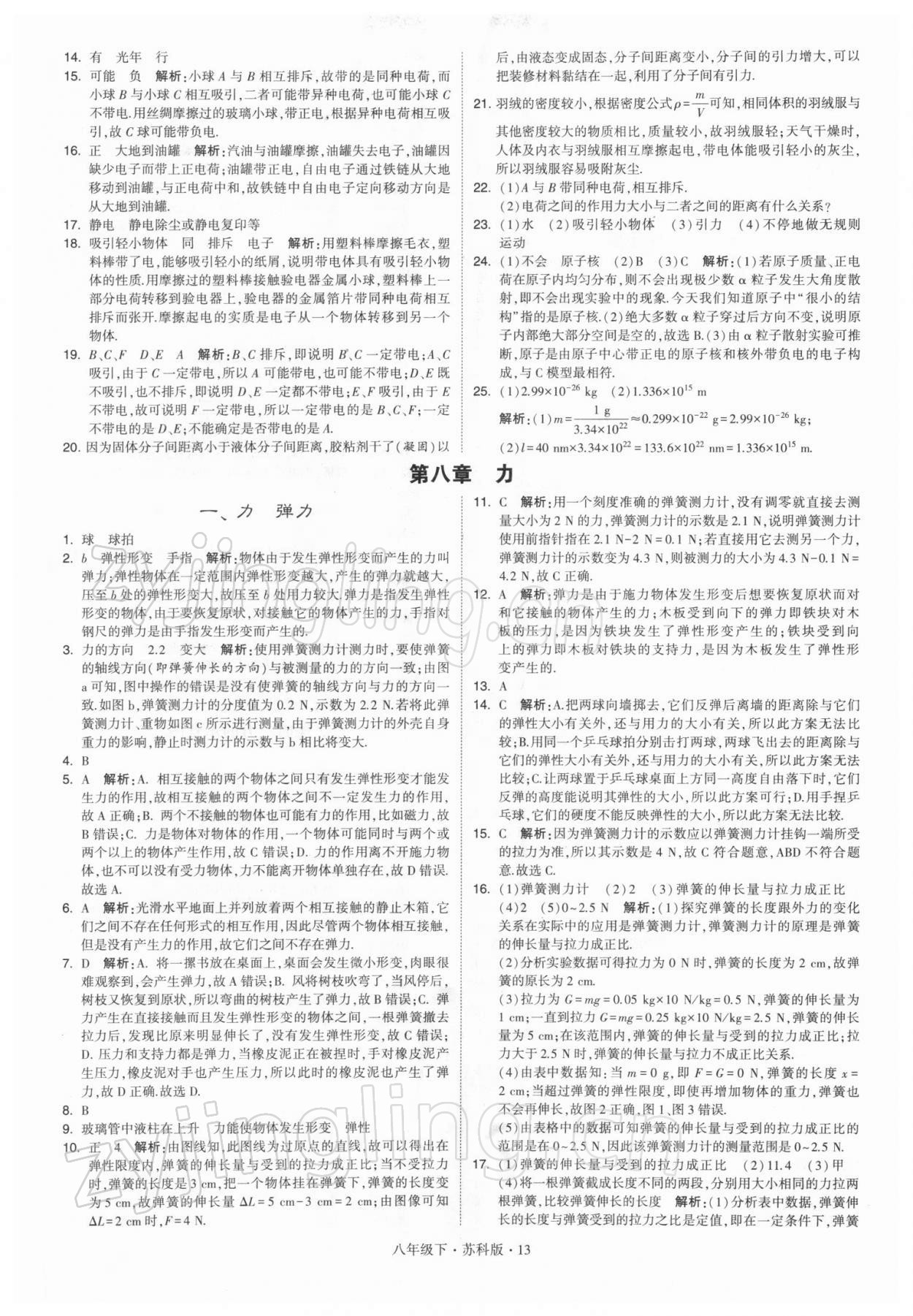 2022年學(xué)霸題中題八年級(jí)物理下冊(cè)蘇科版 參考答案第13頁