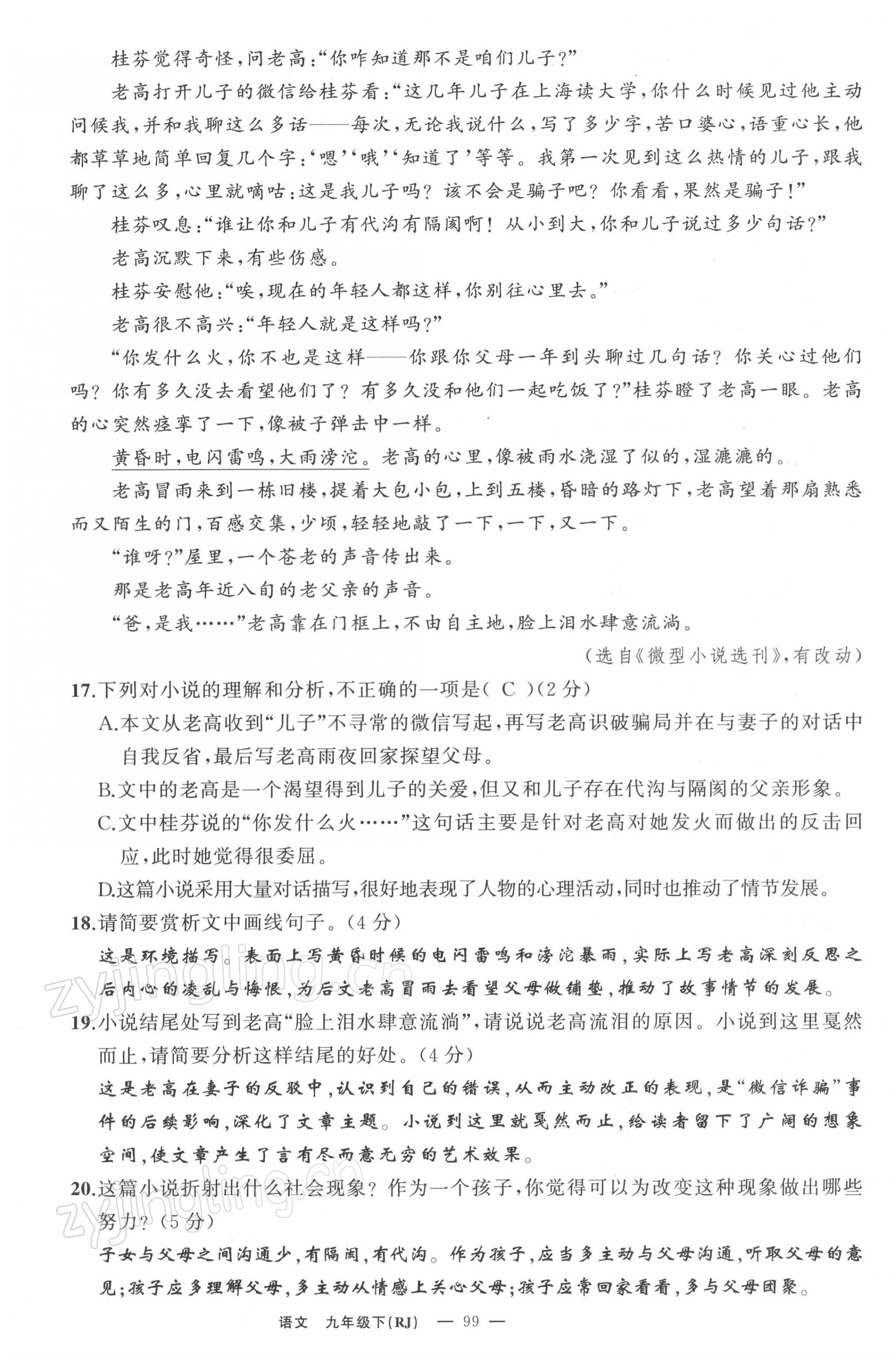 2022年四清導(dǎo)航九年級(jí)語文下冊(cè)人教版黃石專版 參考答案第14頁(yè)