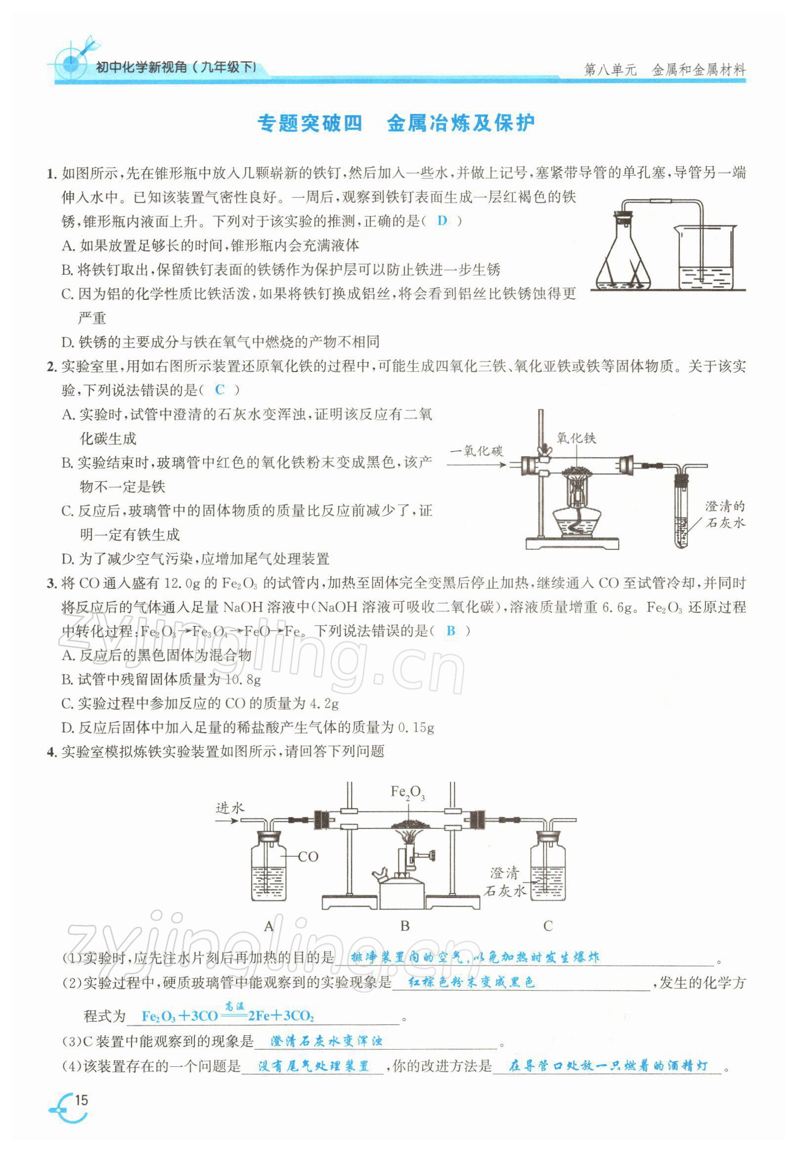 2022年新视角教辅系列丛书九年级化学下册人教版 参考答案第15页