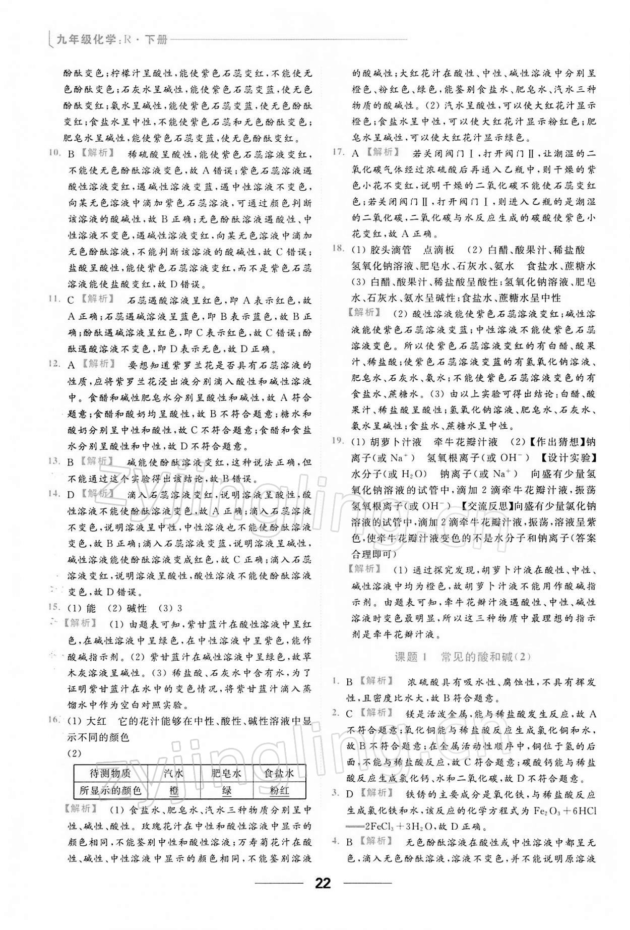 2022年亮點(diǎn)給力提優(yōu)課時(shí)作業(yè)本九年級(jí)化學(xué)下冊(cè)人教版 第22頁(yè)