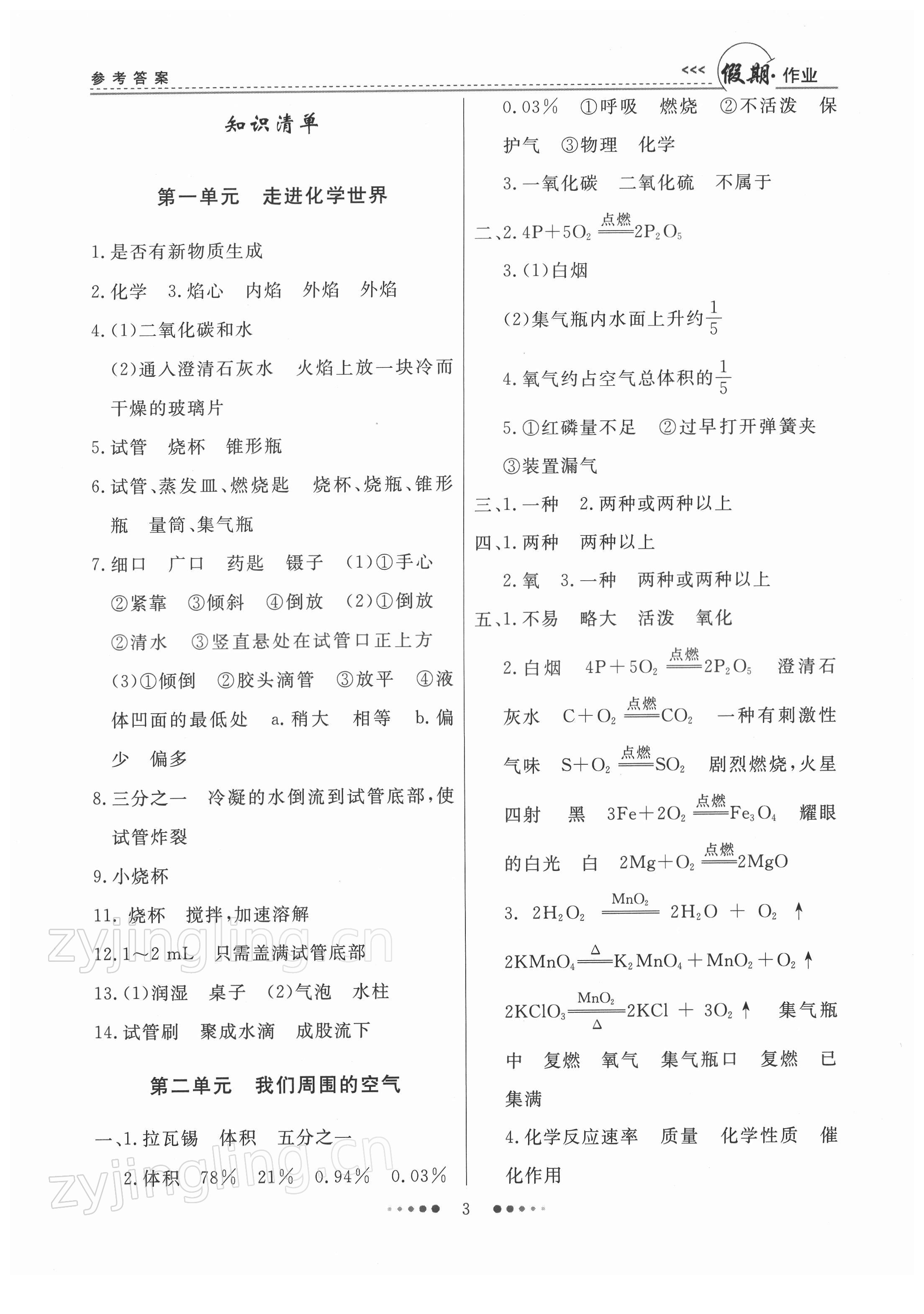 2022年假期作业+期末复习九年级化学深圳专版 第3页