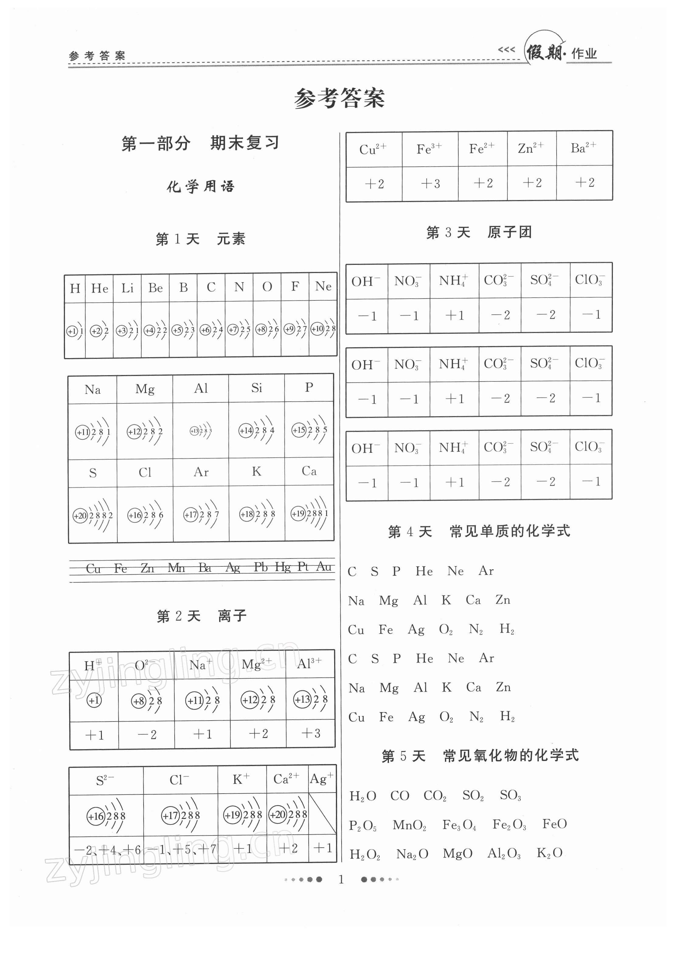 2022年假期作业+期末复习九年级化学深圳专版 第1页