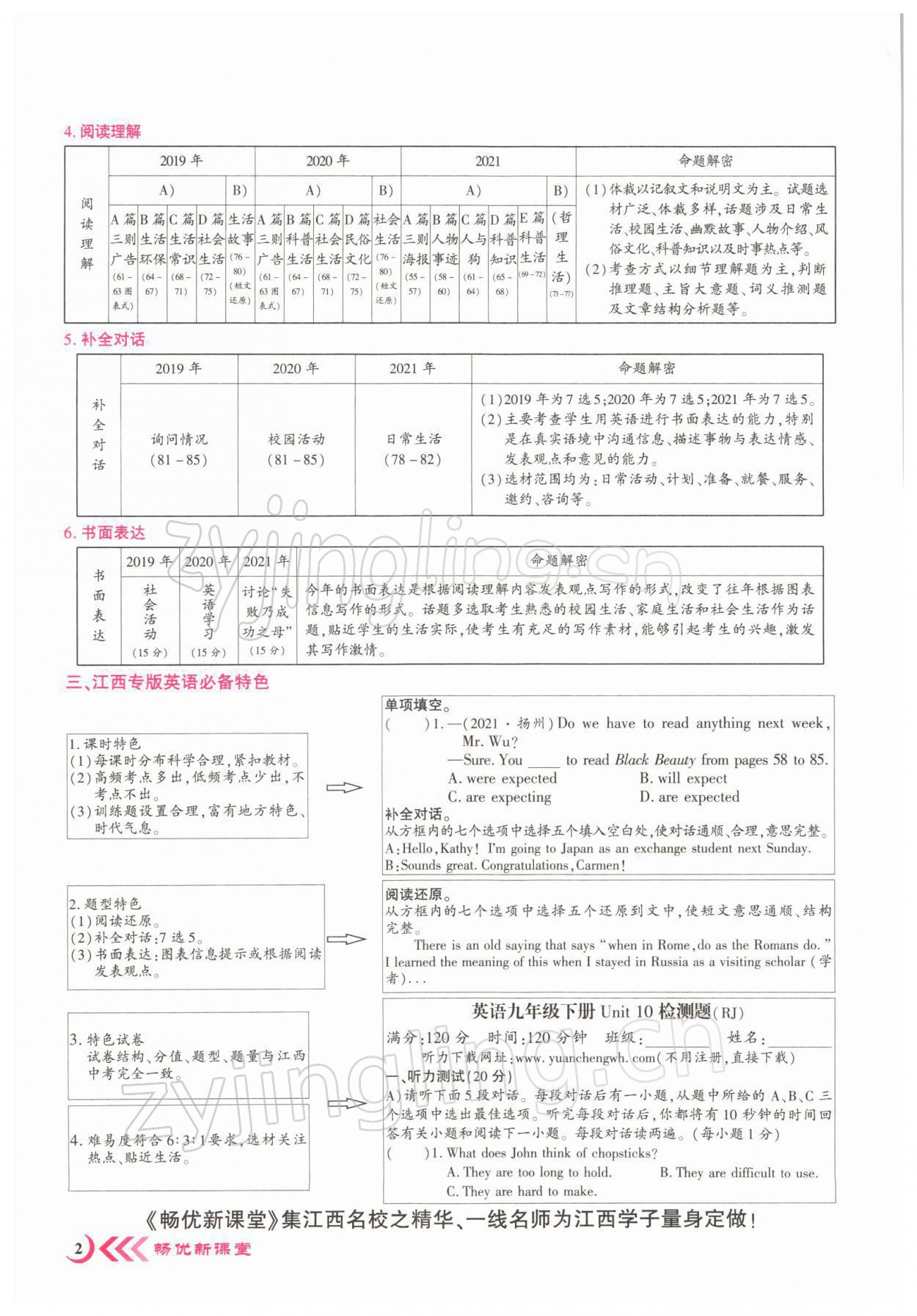 2022年暢優(yōu)新課堂九年級(jí)英語(yǔ)下冊(cè)人教版江西專版 參考答案第2頁(yè)