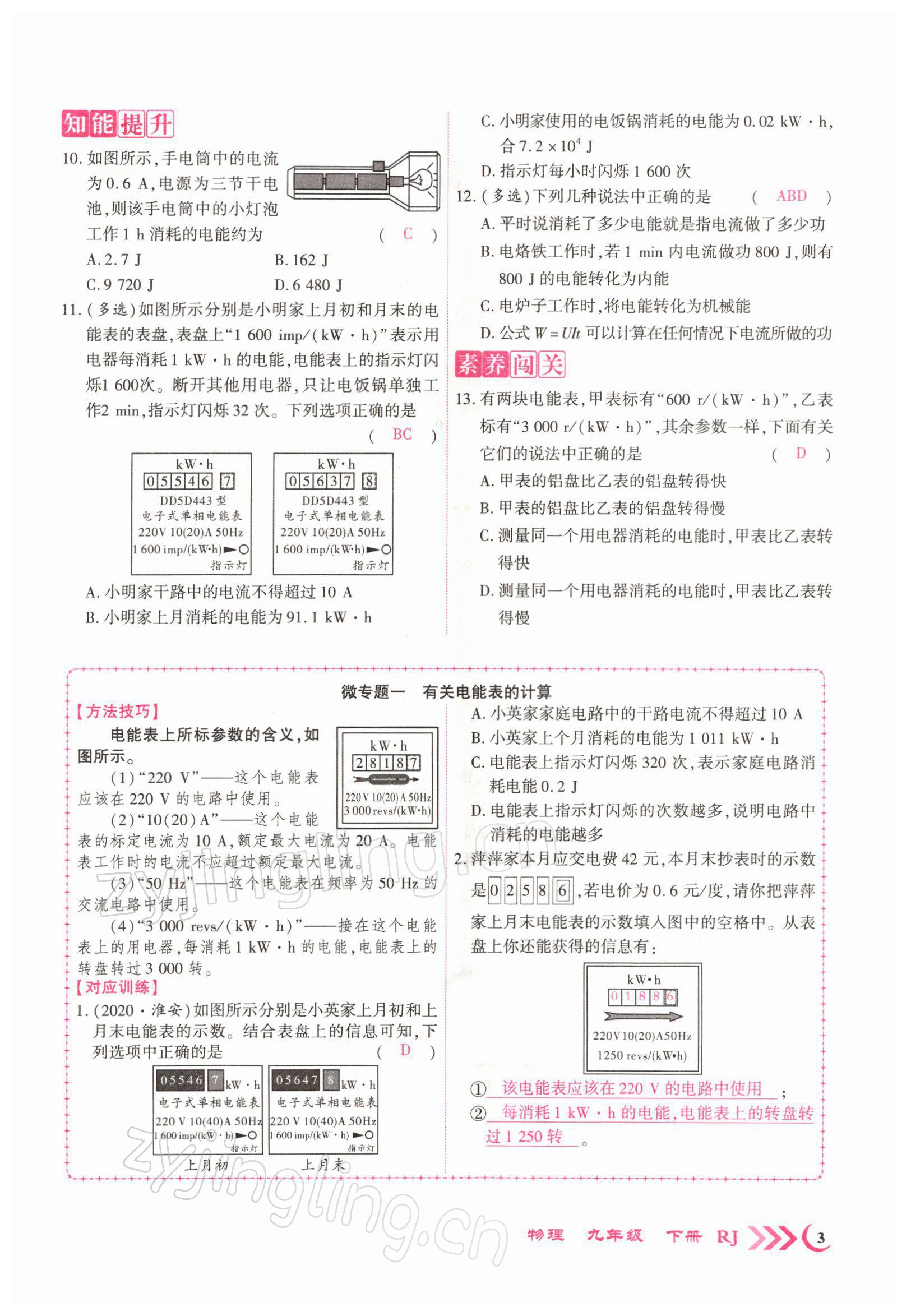 2022年畅优新课堂九年级物理下册人教版江西专版 参考答案第3页