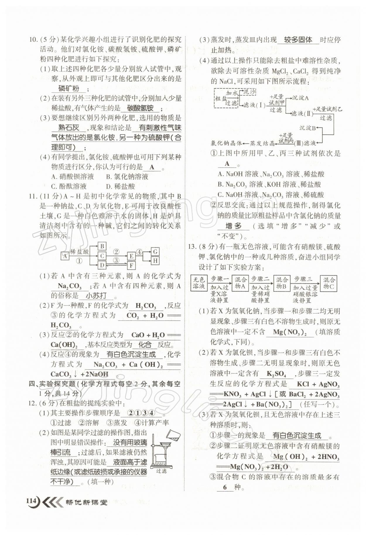 2022年暢優(yōu)新課堂九年級化學(xué)下冊人教版江西專版 參考答案第14頁