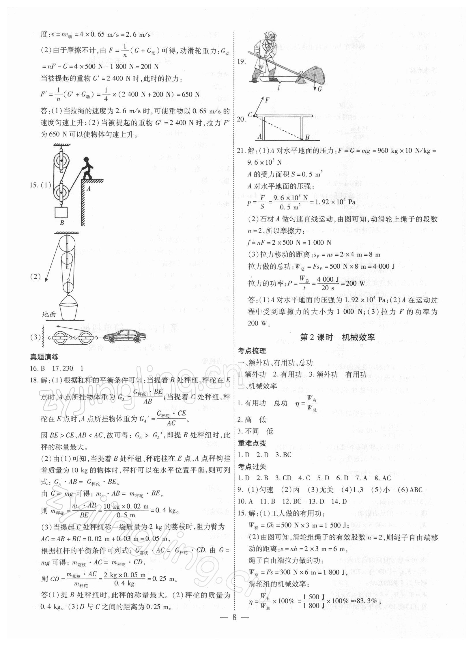 2022年名師導(dǎo)航總復(fù)習(xí)物理深圳專版 參考答案第8頁(yè)