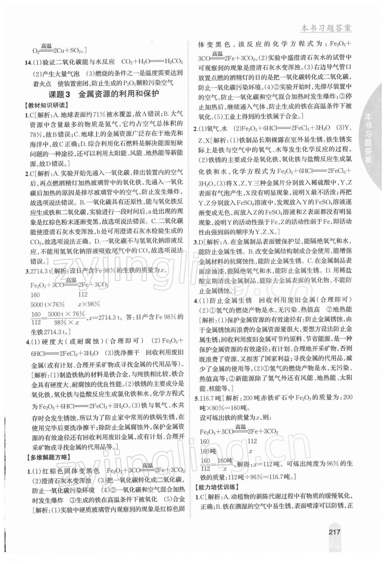 2022年尖子生学案九年级化学下册人教版 参考答案第4页