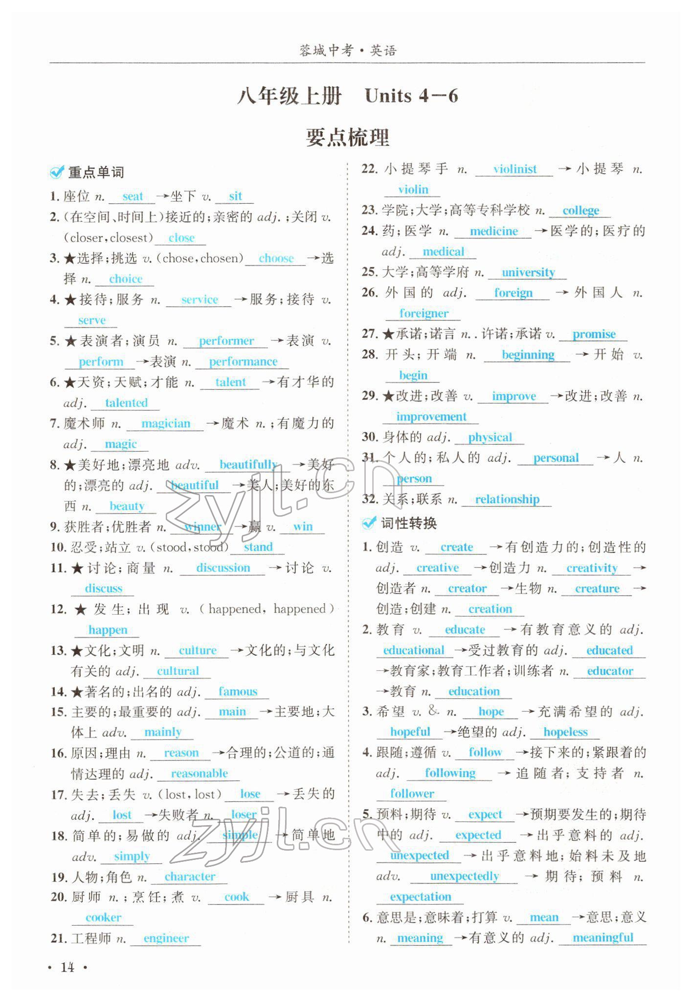 2022年蓉城中考英語 參考答案第14頁