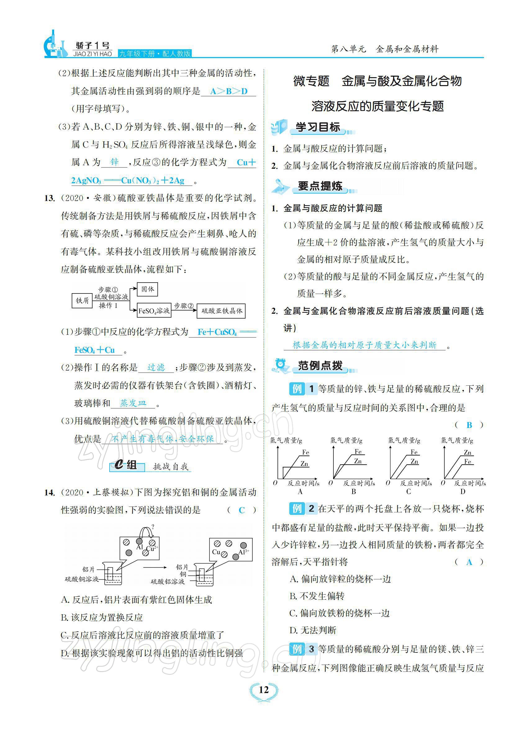 2022年驕子1號九年級化學下冊人教版 參考答案第12頁