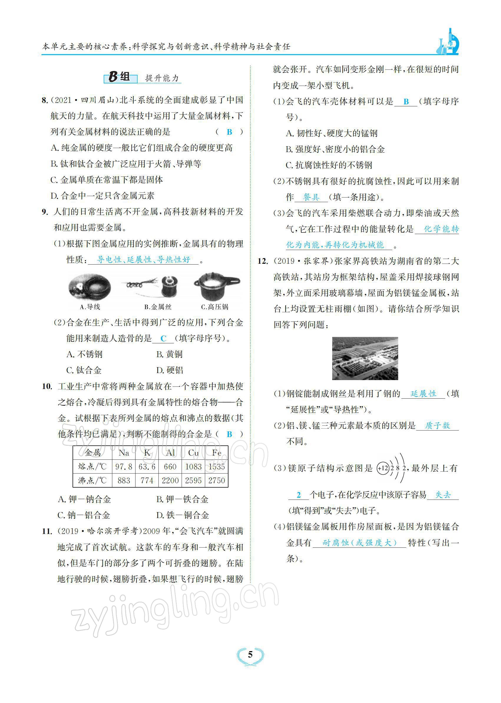 2022年驕子1號(hào)九年級(jí)化學(xué)下冊(cè)人教版 參考答案第5頁(yè)