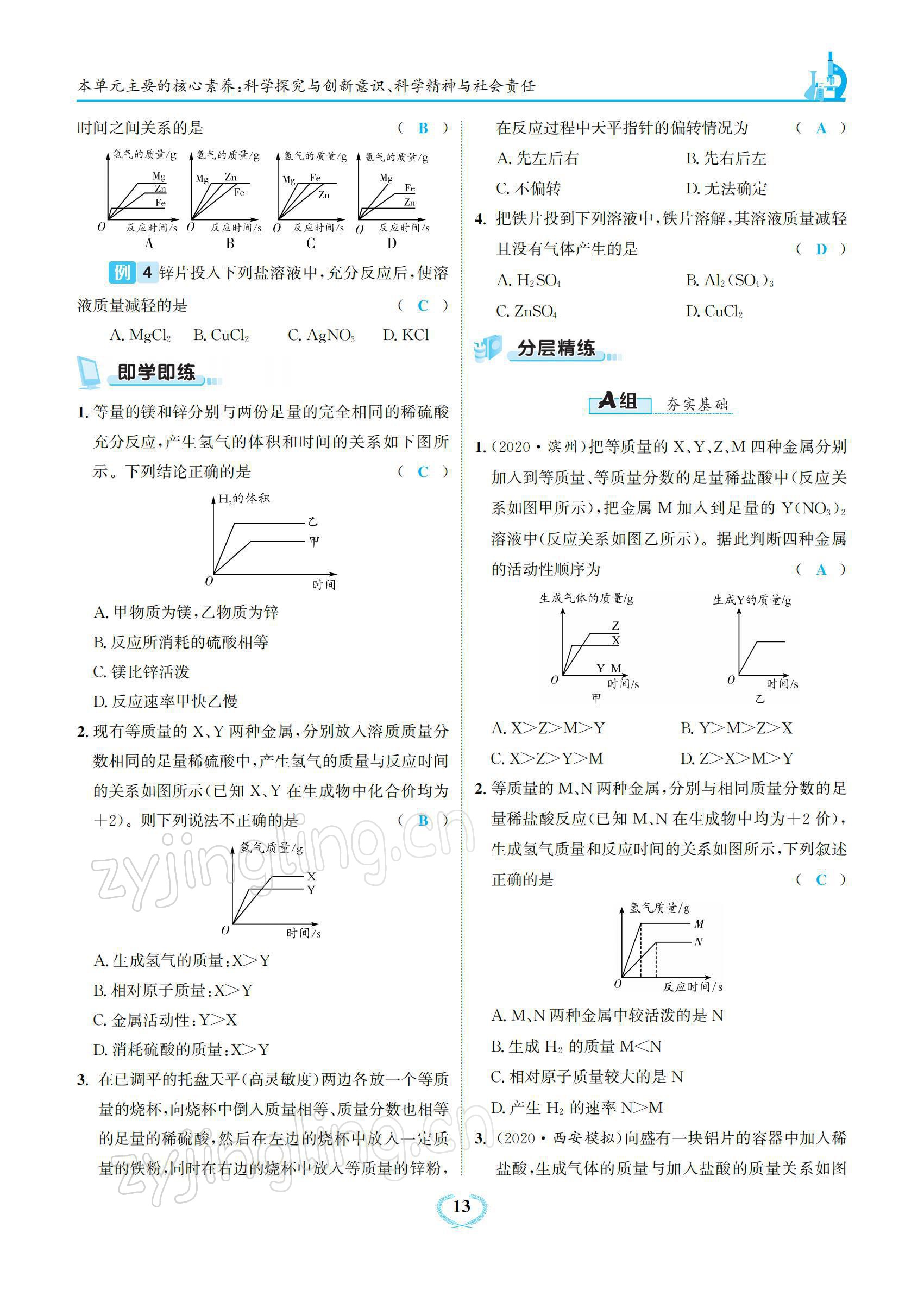 2022年驕子1號(hào)九年級(jí)化學(xué)下冊(cè)人教版 參考答案第13頁