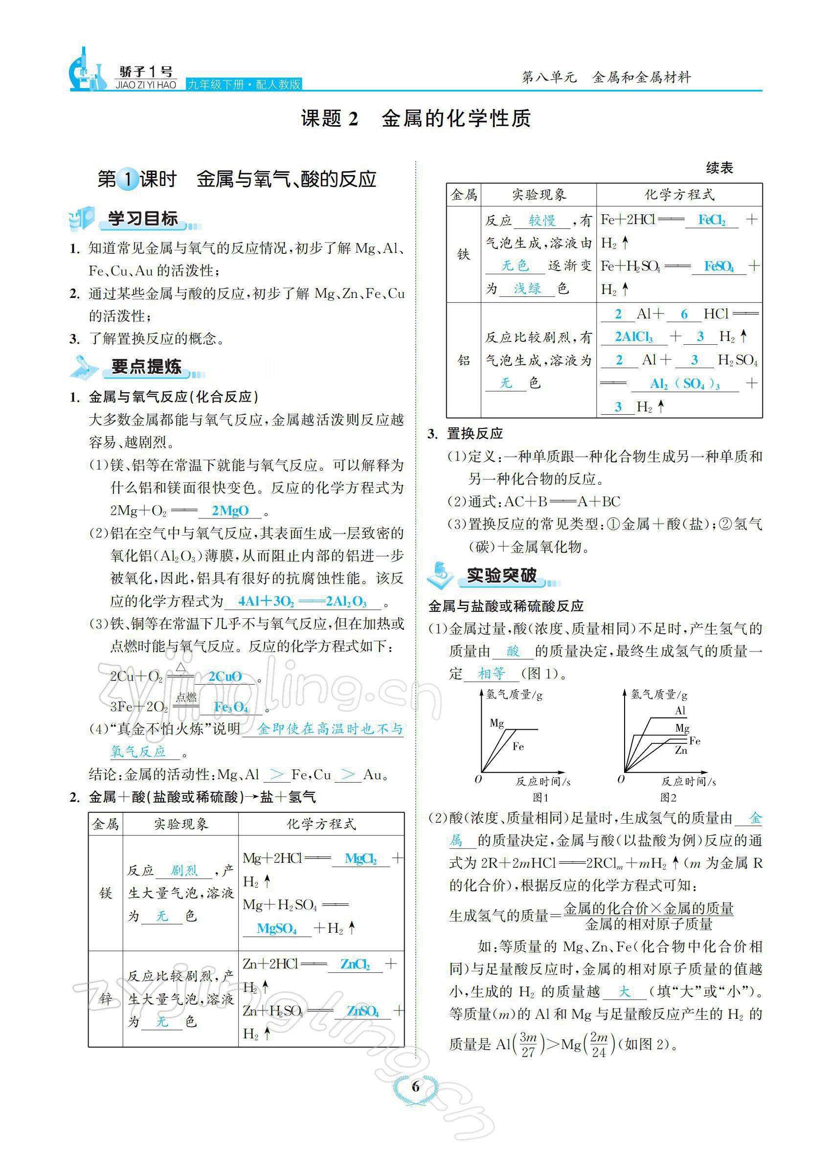 2022年驕子1號(hào)九年級(jí)化學(xué)下冊(cè)人教版 參考答案第6頁