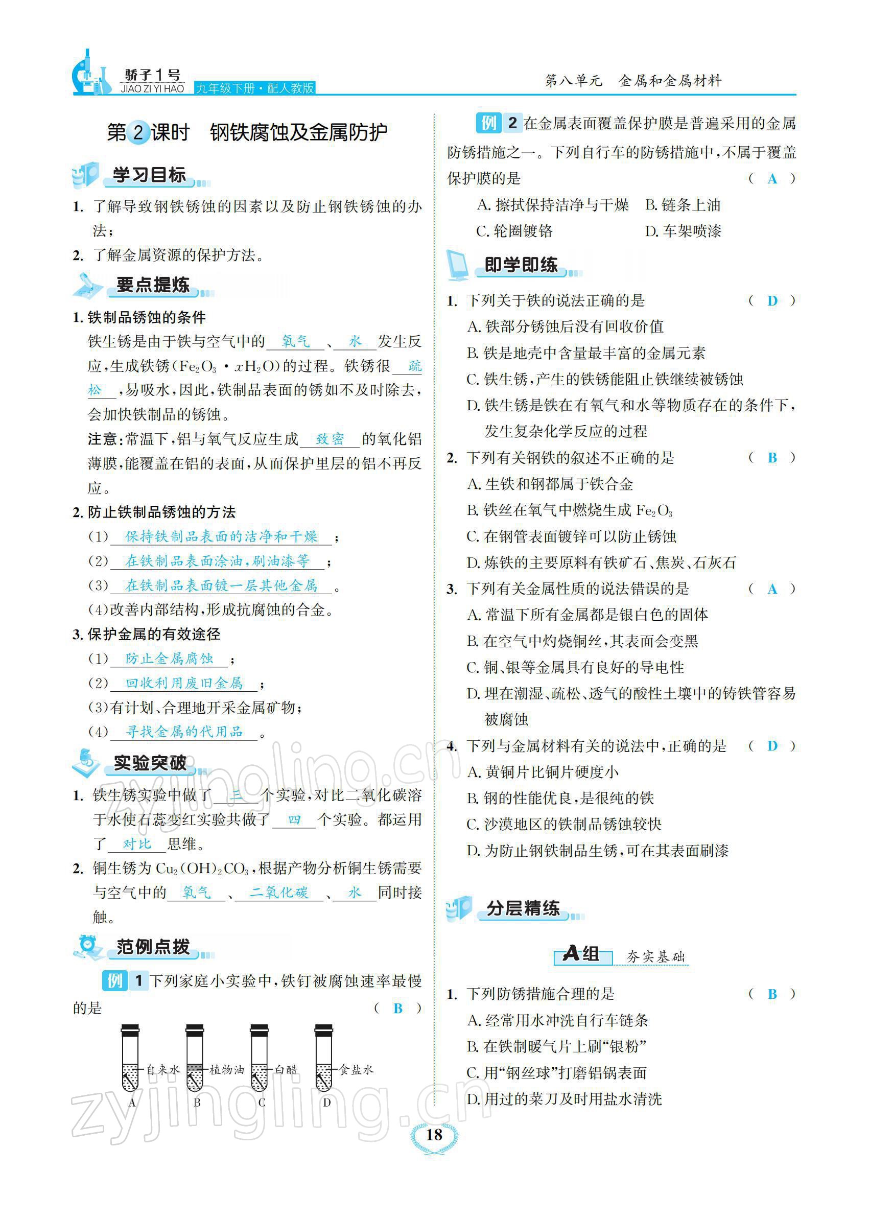 2022年驕子1號(hào)九年級(jí)化學(xué)下冊(cè)人教版 參考答案第18頁(yè)
