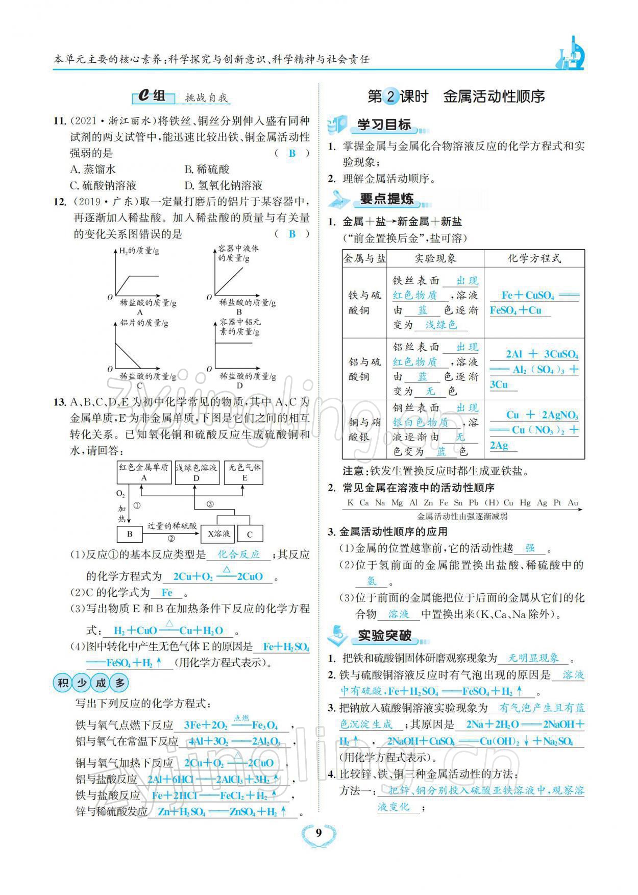 2022年驕子1號(hào)九年級(jí)化學(xué)下冊(cè)人教版 參考答案第9頁(yè)