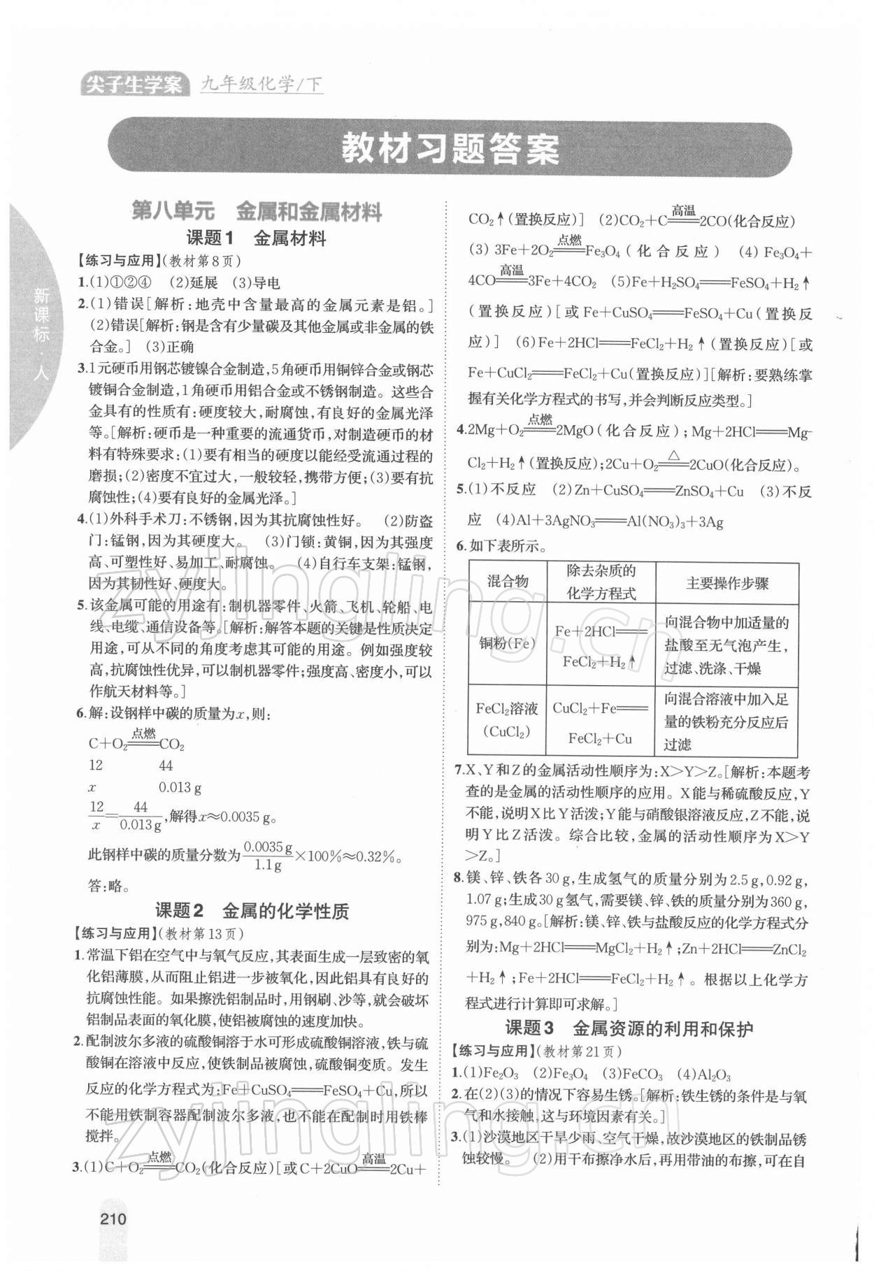 2022年教材課本九年級化學下冊人教版 參考答案第1頁