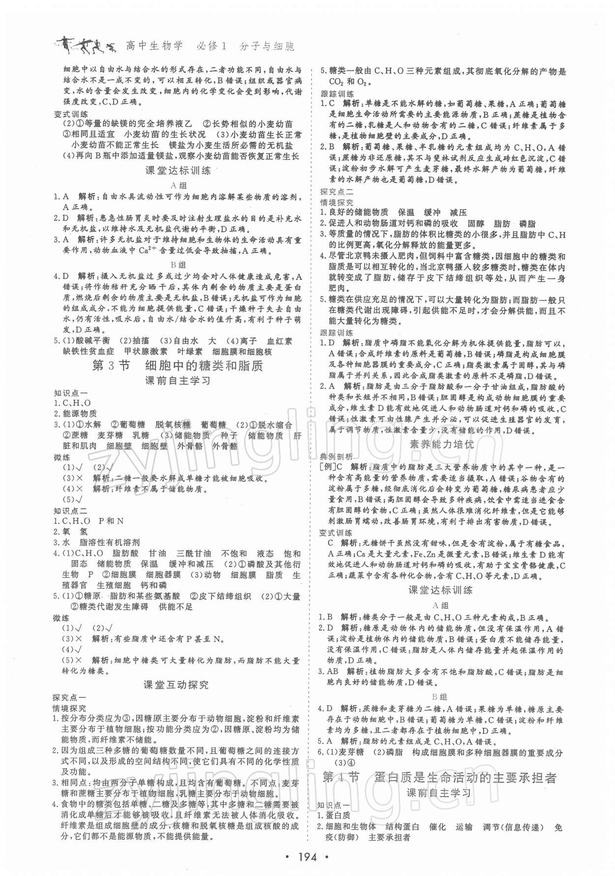 2021年優化指導高中必修1分子與細胞 參考答案第4頁