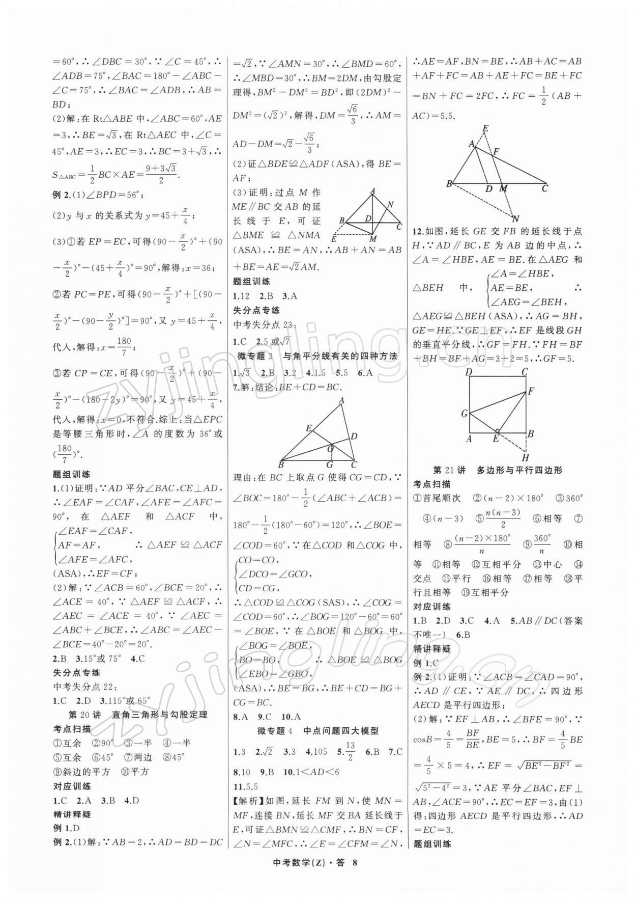 2022年名師面對面中考滿分特訓(xùn)方案數(shù)學(xué)浙江專版 參考答案第8頁