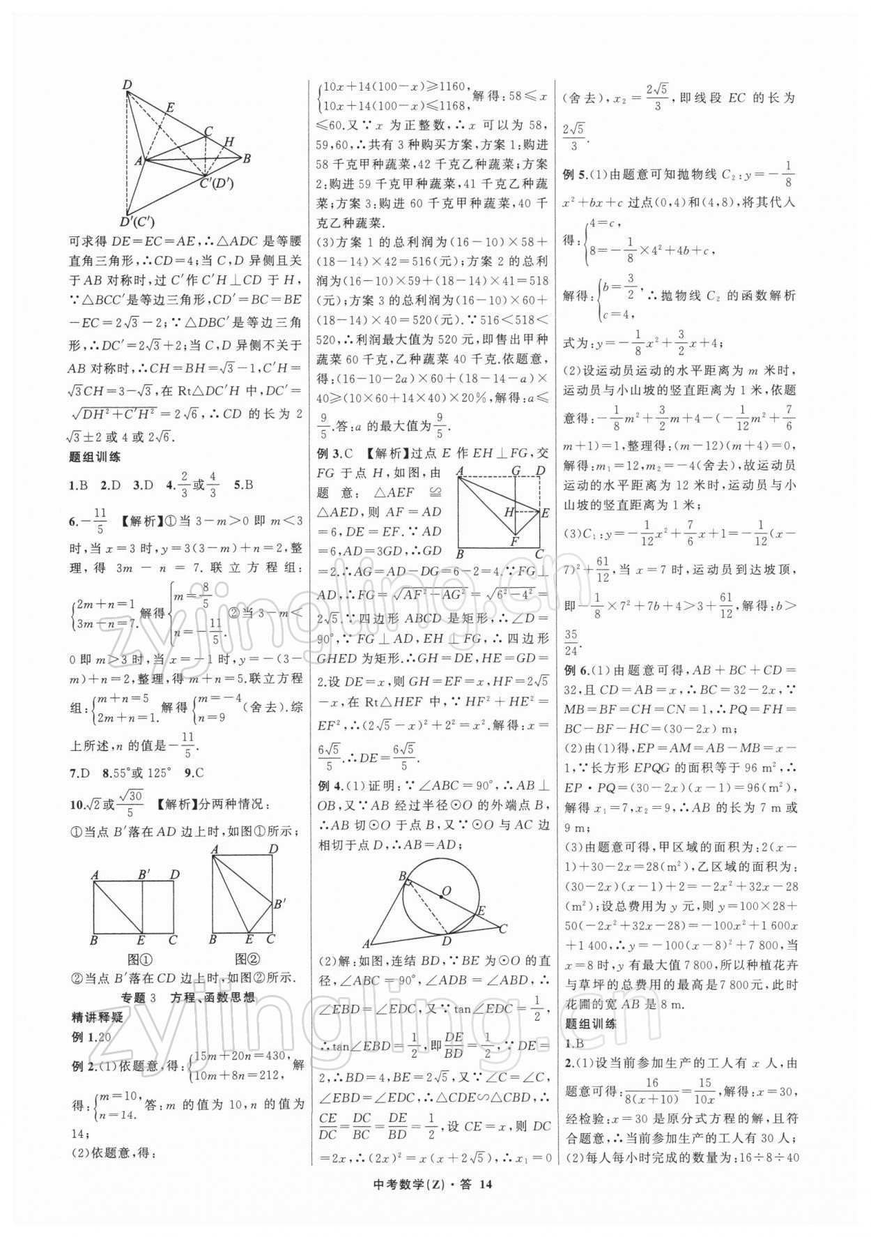 2022年名師面對面中考滿分特訓(xùn)方案數(shù)學(xué)浙江專版 參考答案第14頁