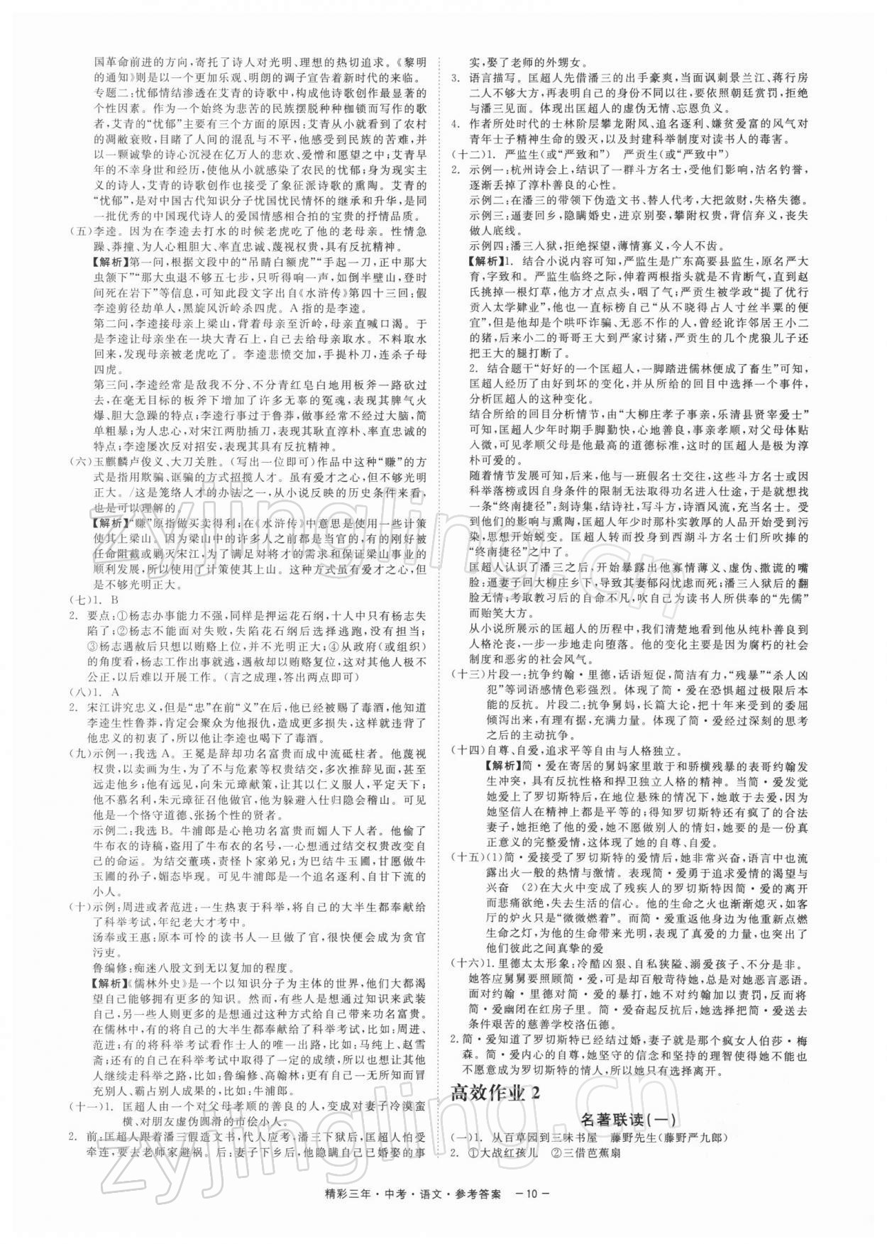 2022年精彩三年中考语文 参考答案第10页