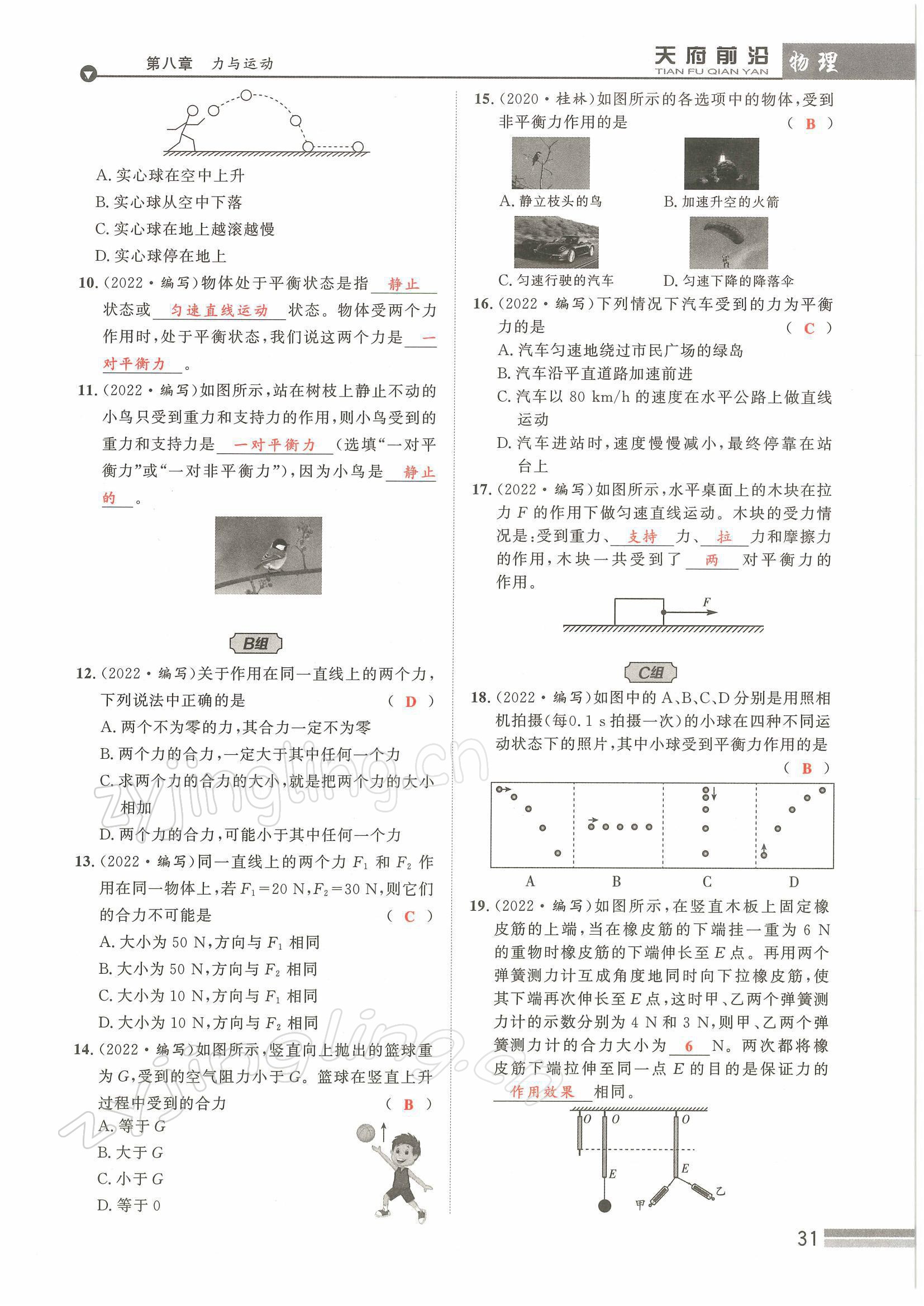 2022年天府前沿八年級(jí)物理下冊教科版課時(shí)同步培優(yōu)訓(xùn)練 參考答案第31頁