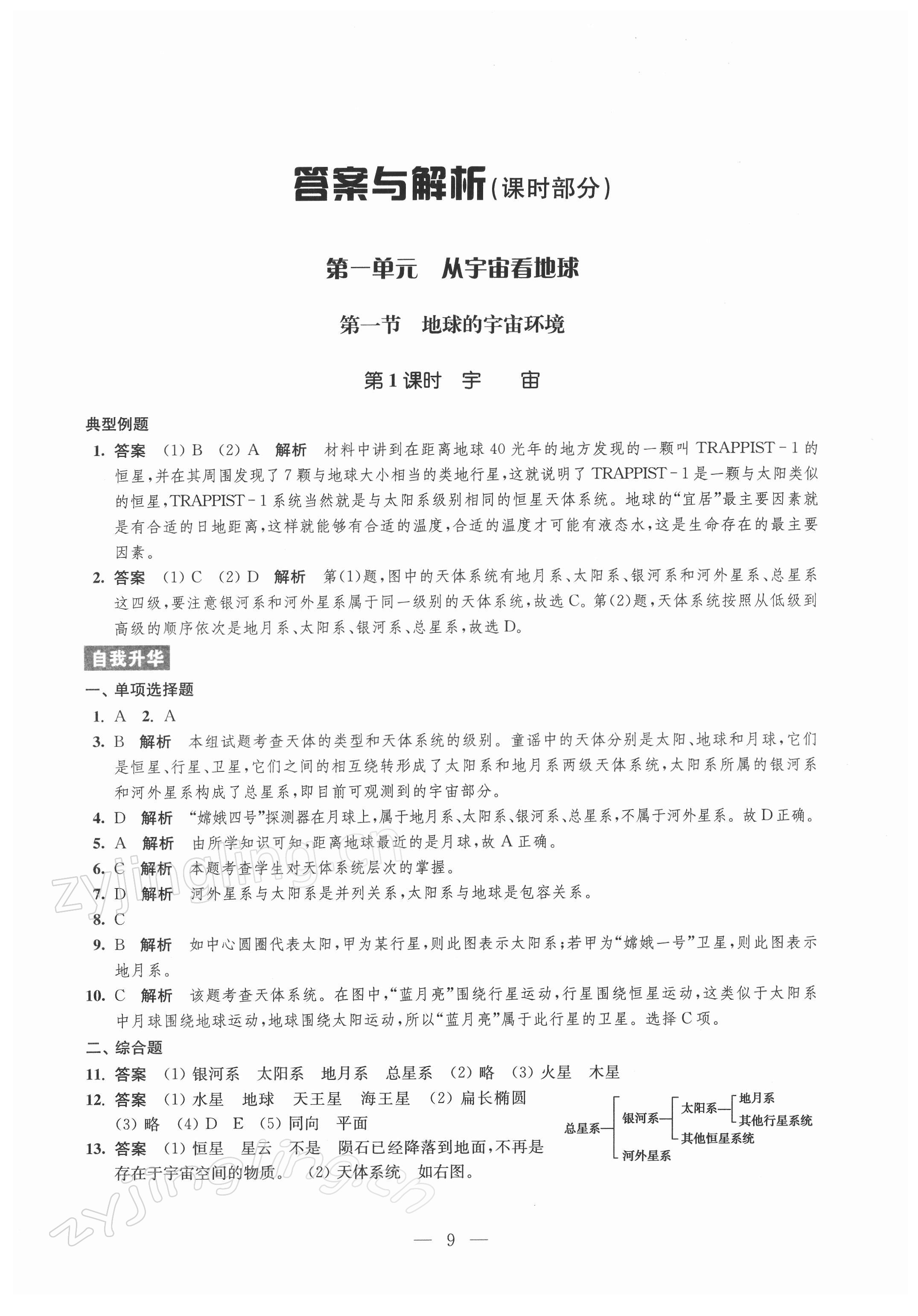 2021年鳳凰新學(xué)案高中地理必修第一冊(cè)魯教版 參考答案第9頁(yè)