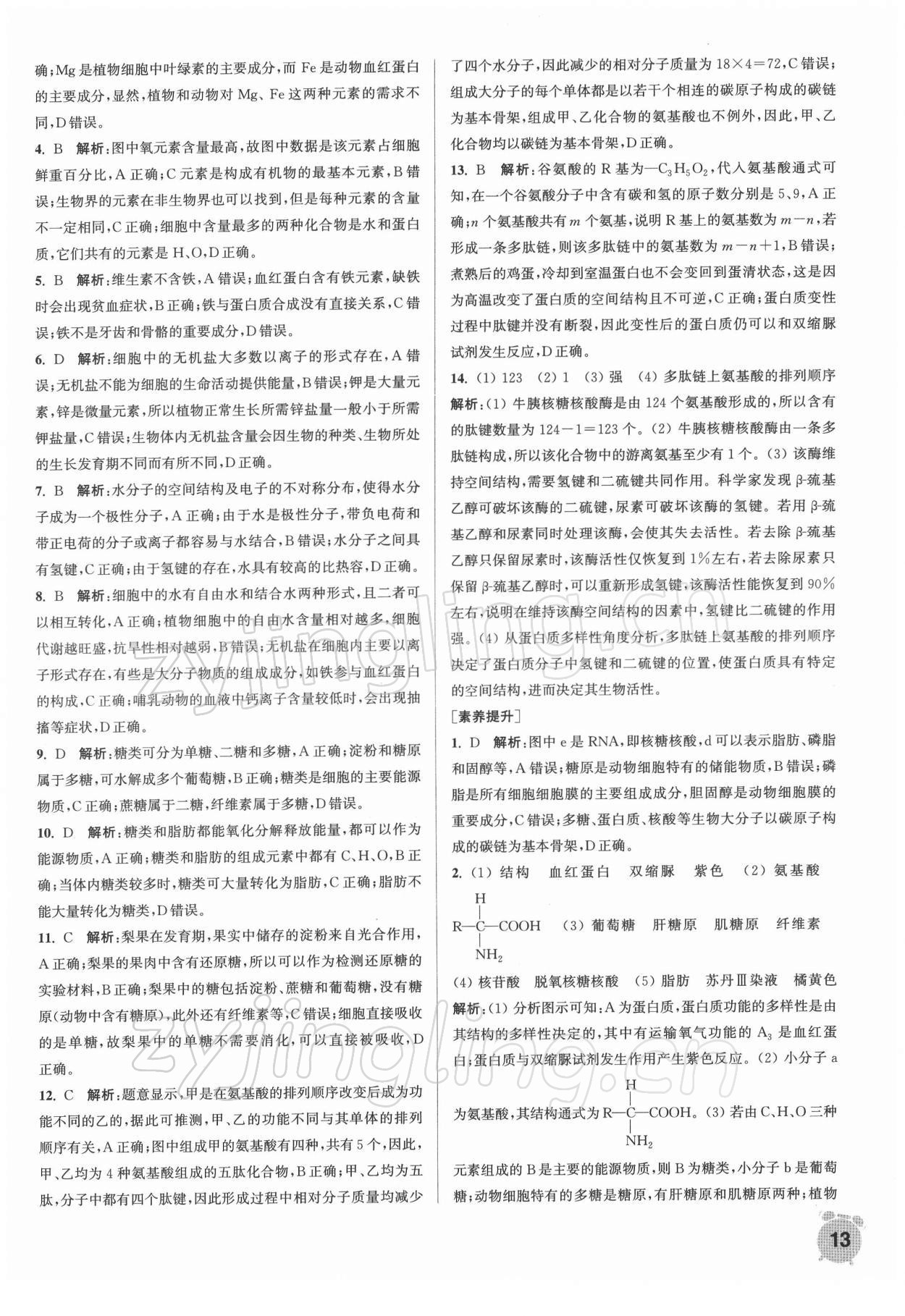 2021年通城學(xué)典課時作業(yè)本高中生物學(xué)必修1人教版分子與細(xì)胞 第13頁