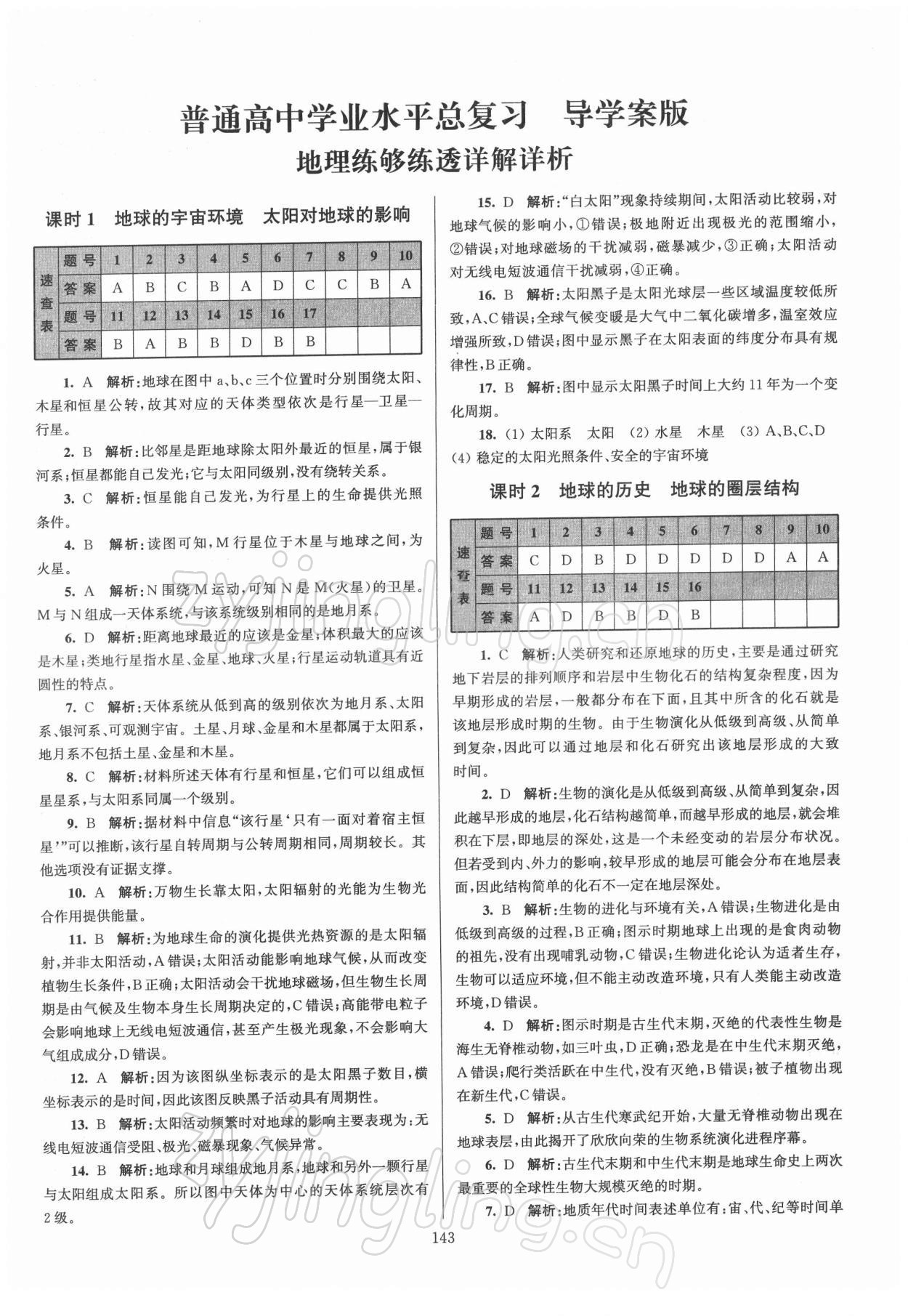2021年普通高中學(xué)業(yè)水平總復(fù)習(xí)地理 參考答案第1頁