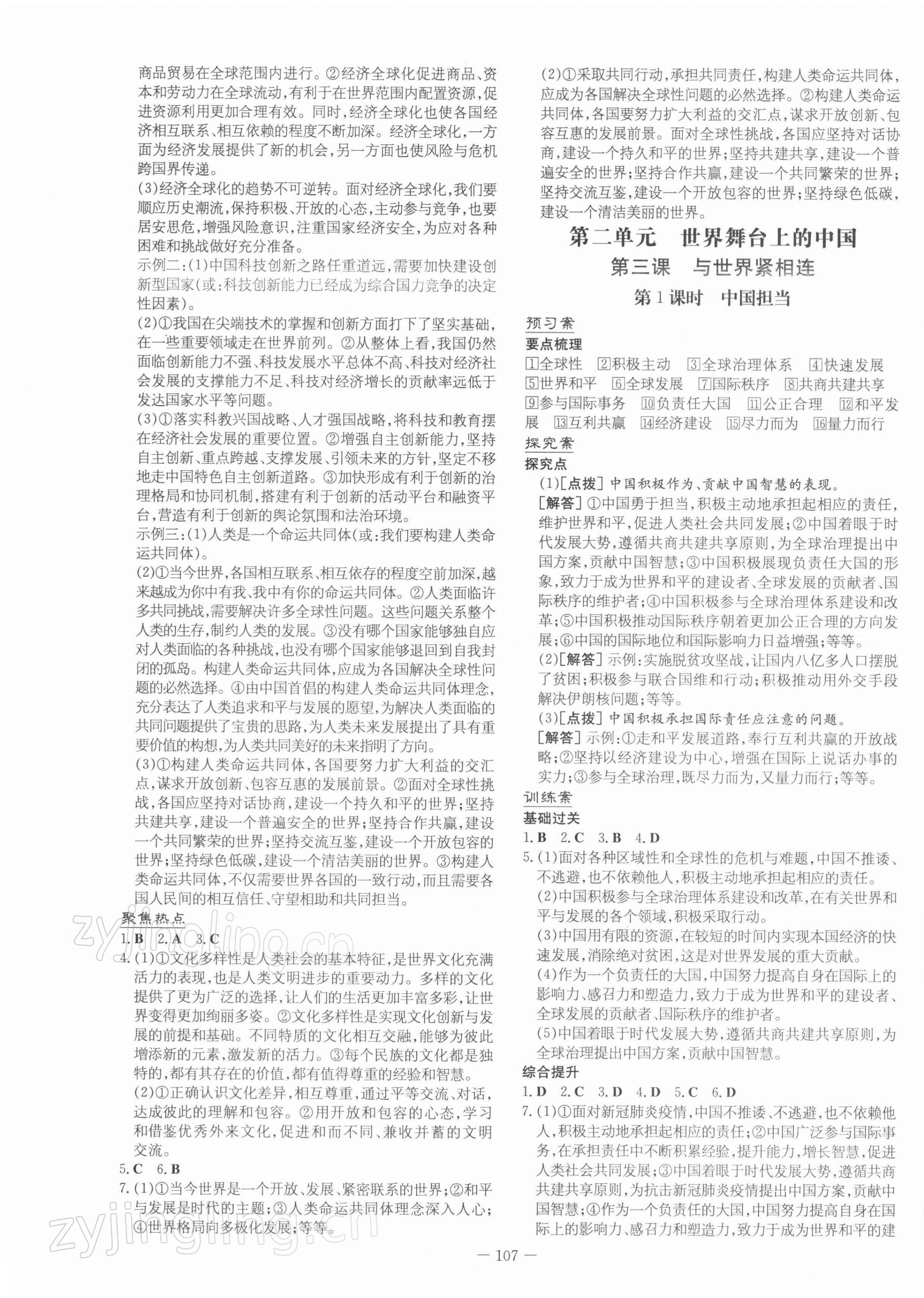 2022年初中同步学习导与练导学探究案九年级道德与法治下册人教版 第3页