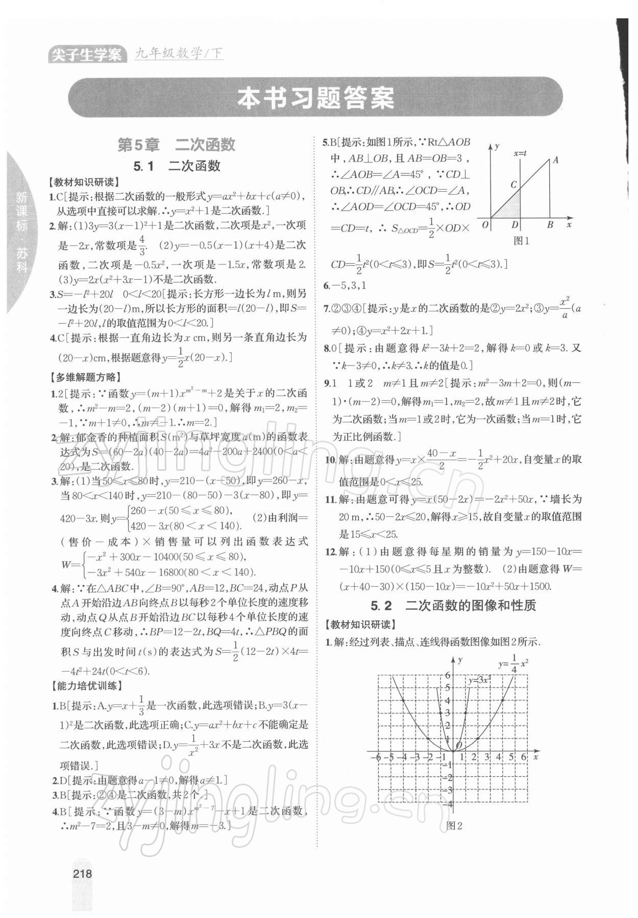 2022年尖子生学案九年级数学下册苏科版 参考答案第1页