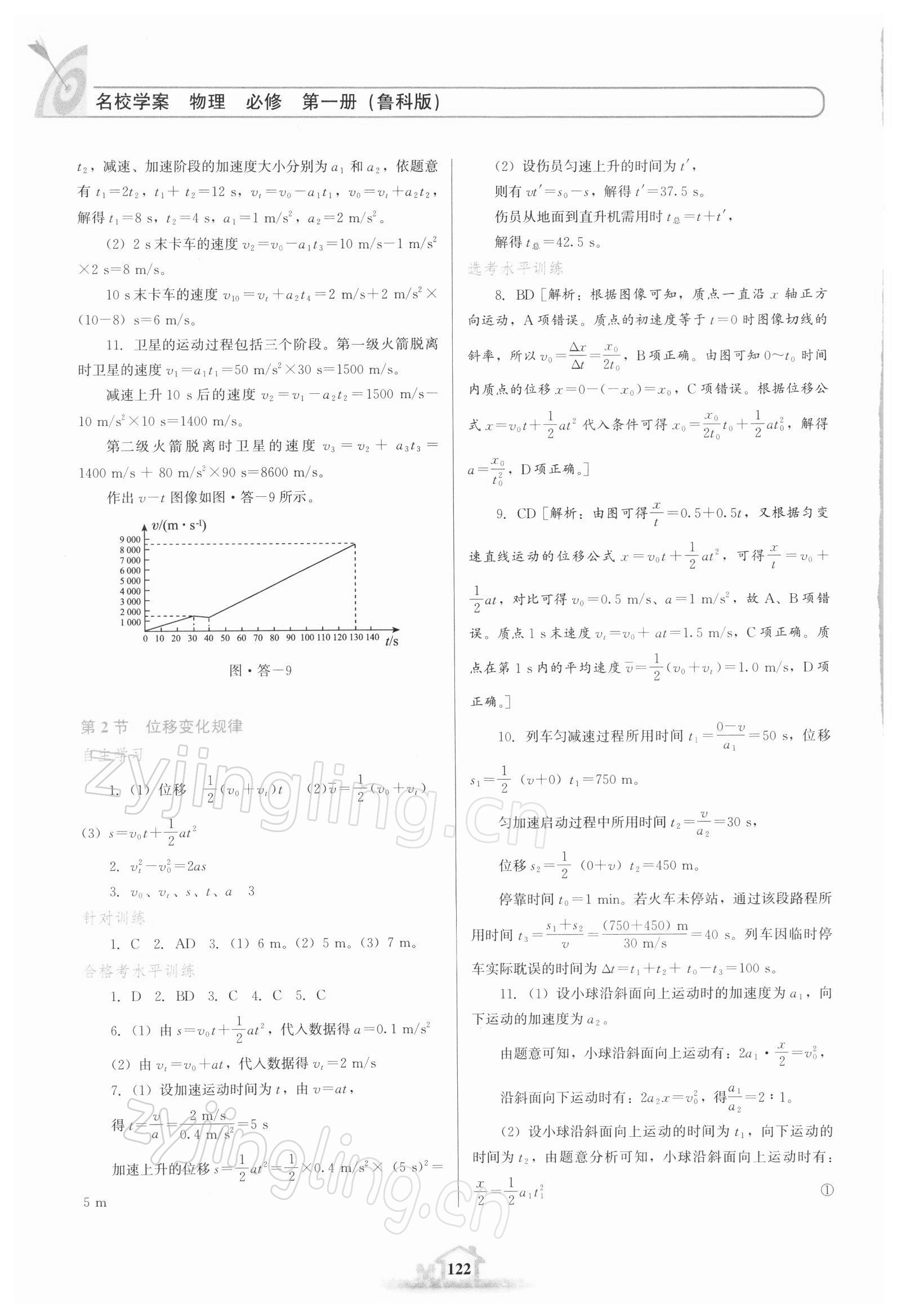 2021年高中课标教材同步导学名校学案高中必修第一册物理上册鲁科版 参考答案第5页