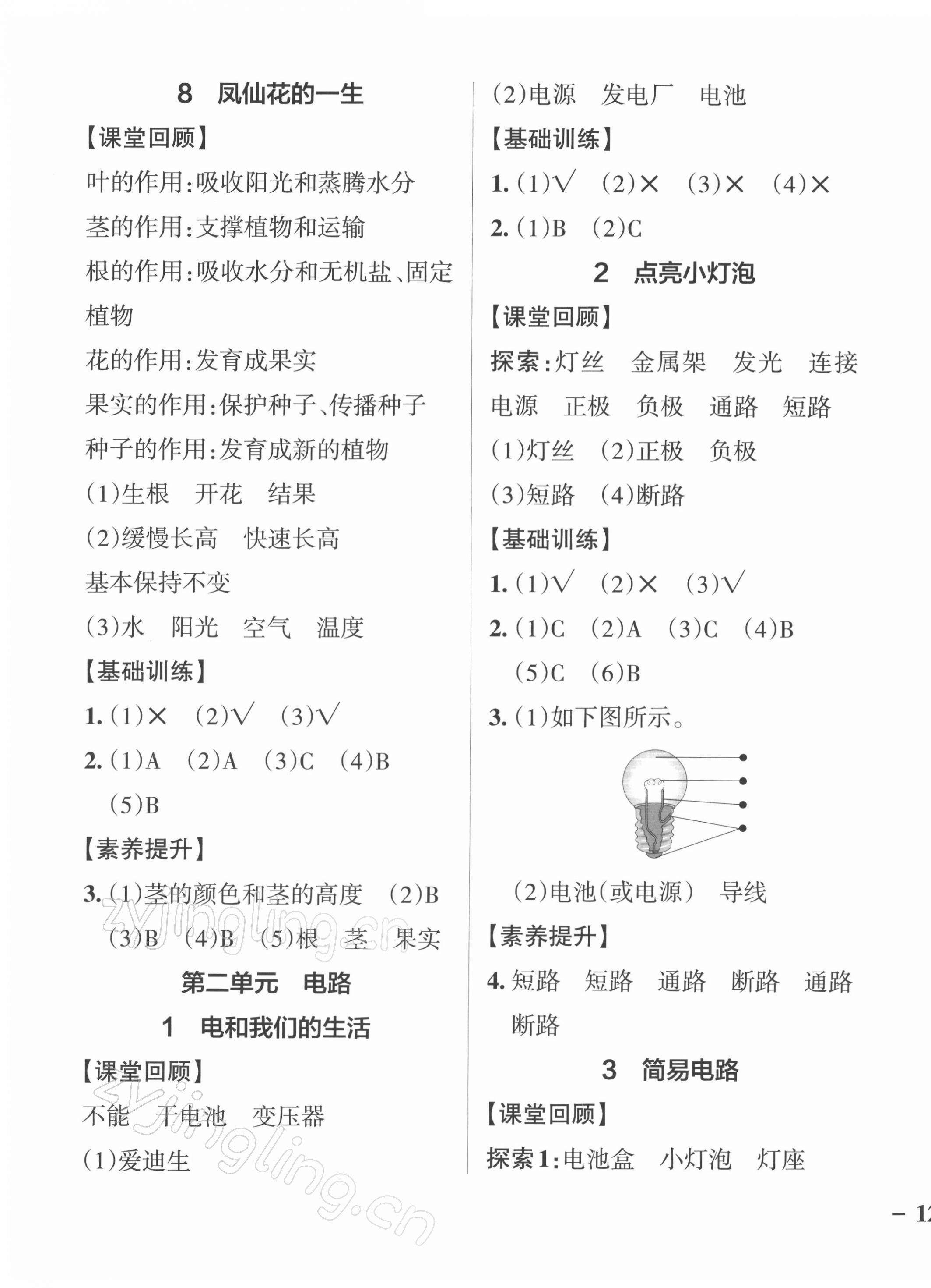 2022年小學學霸作業(yè)本四年級科學下冊教科版 參考答案第3頁