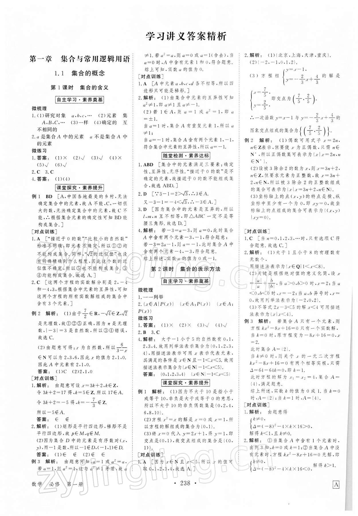 2021年金版新學(xué)案高中數(shù)學(xué)必修1人教版 參考答案第1頁