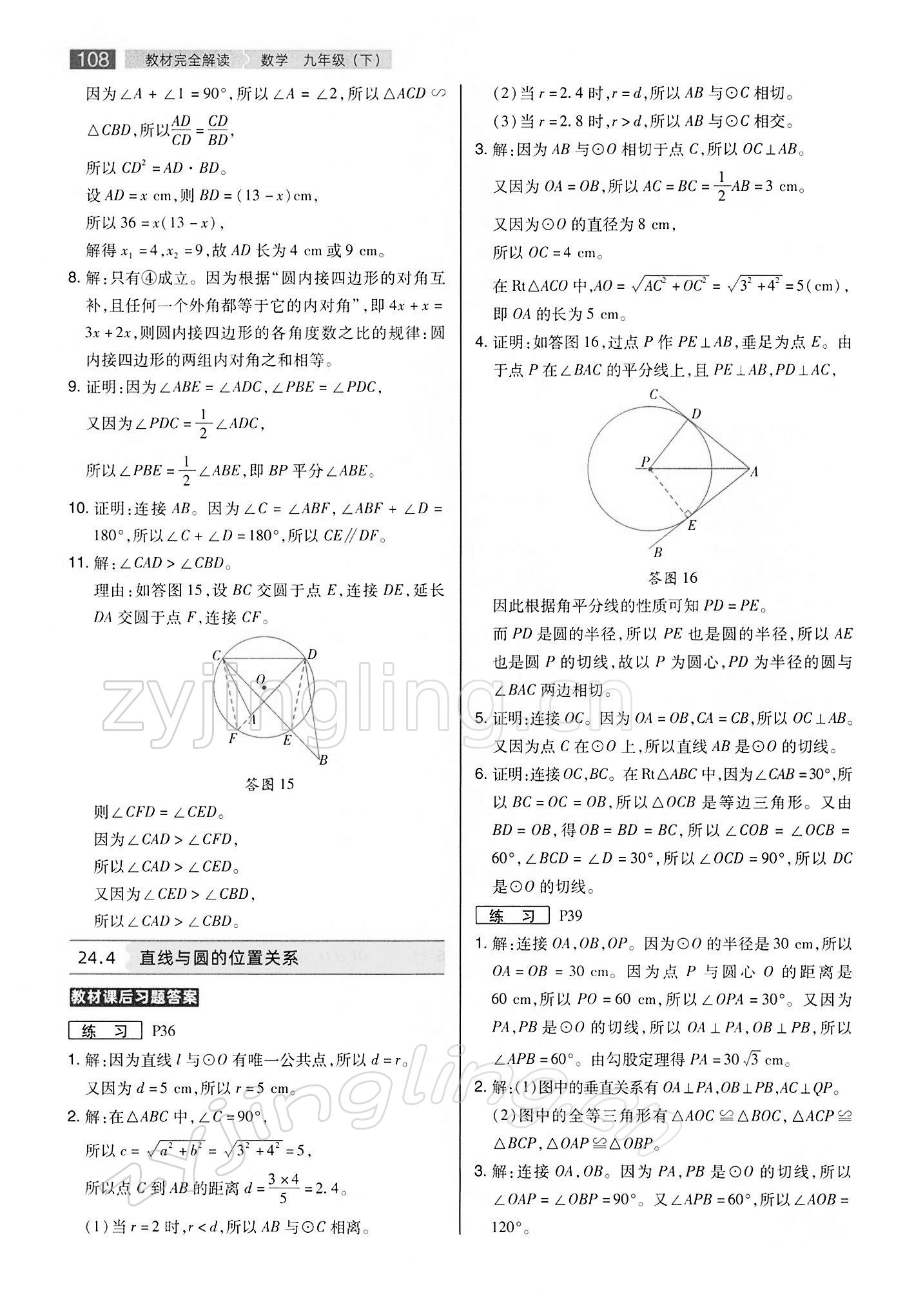 2022年教材完全解读九年级数学下册沪科版 参考答案第11页