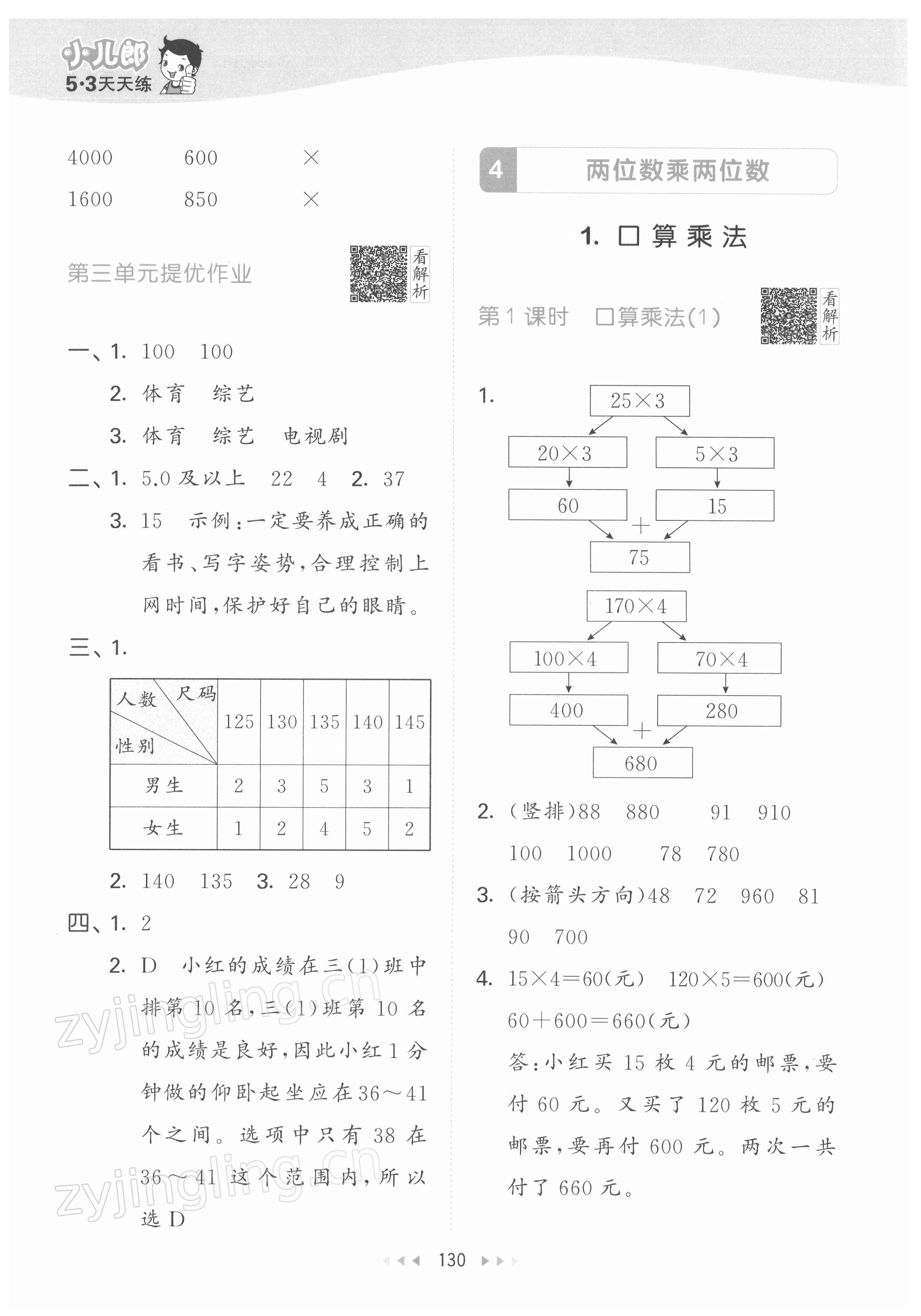 2022年53天天练三年级数学下册人教版 参考答案第14页