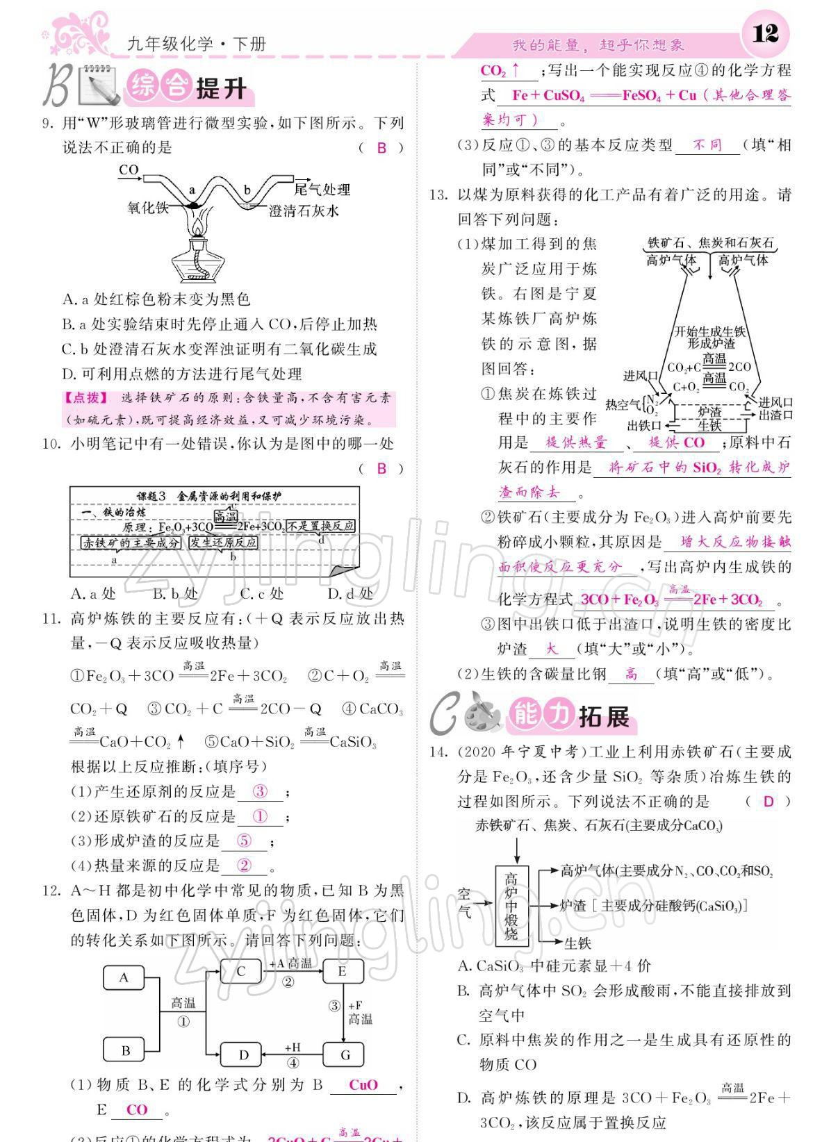 2022年課堂點睛九年級化學(xué)下冊人教版寧夏專版 參考答案第12頁