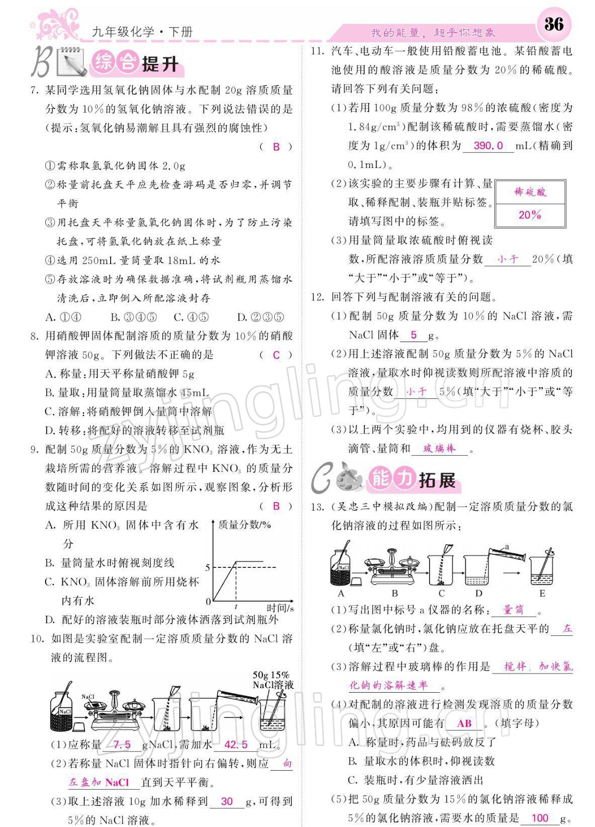 2022年課堂點(diǎn)睛九年級(jí)化學(xué)下冊(cè)人教版寧夏專版 參考答案第36頁