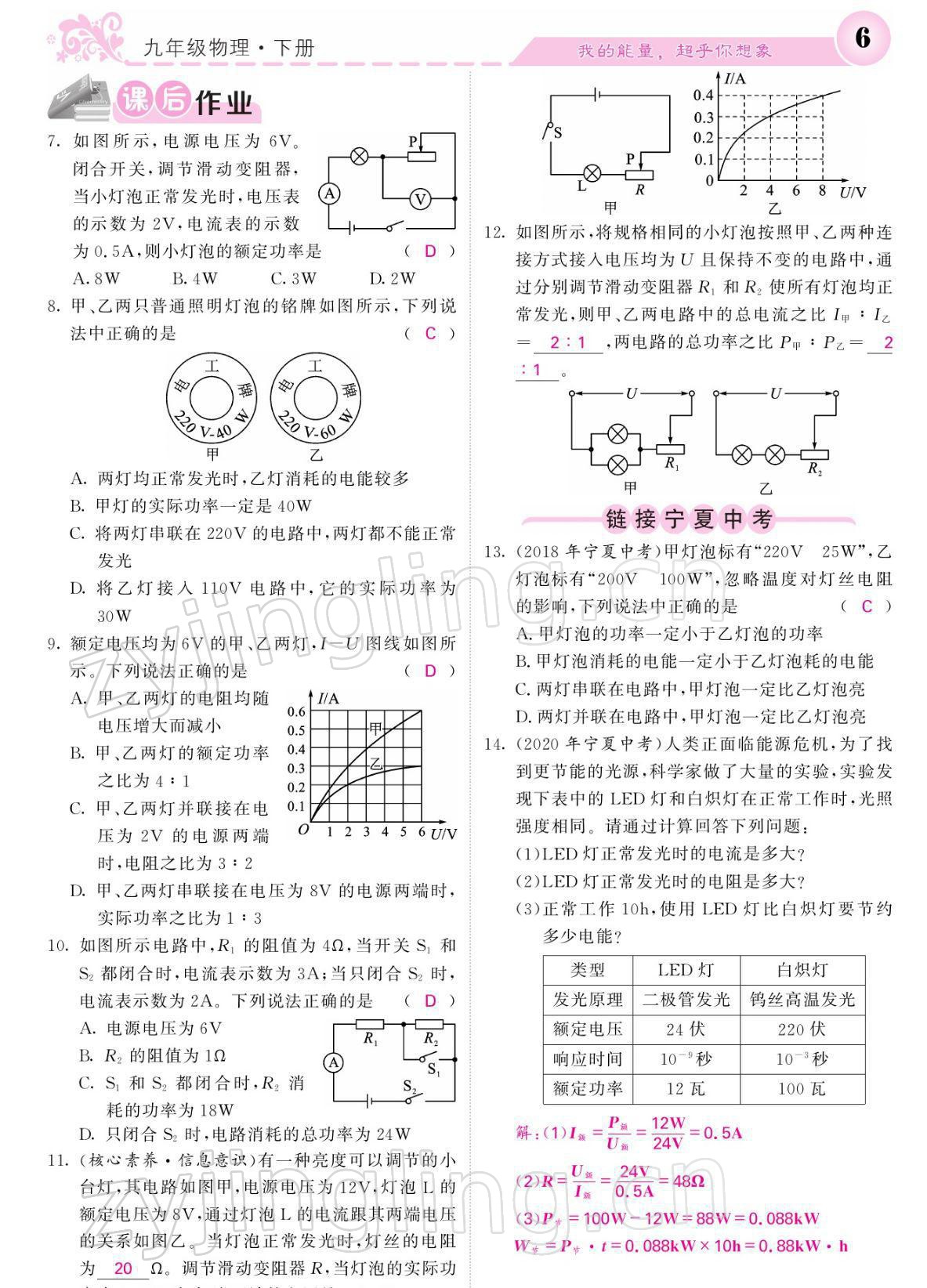 2022年課堂點睛九年級物理下冊人教版寧夏專版 參考答案第6頁