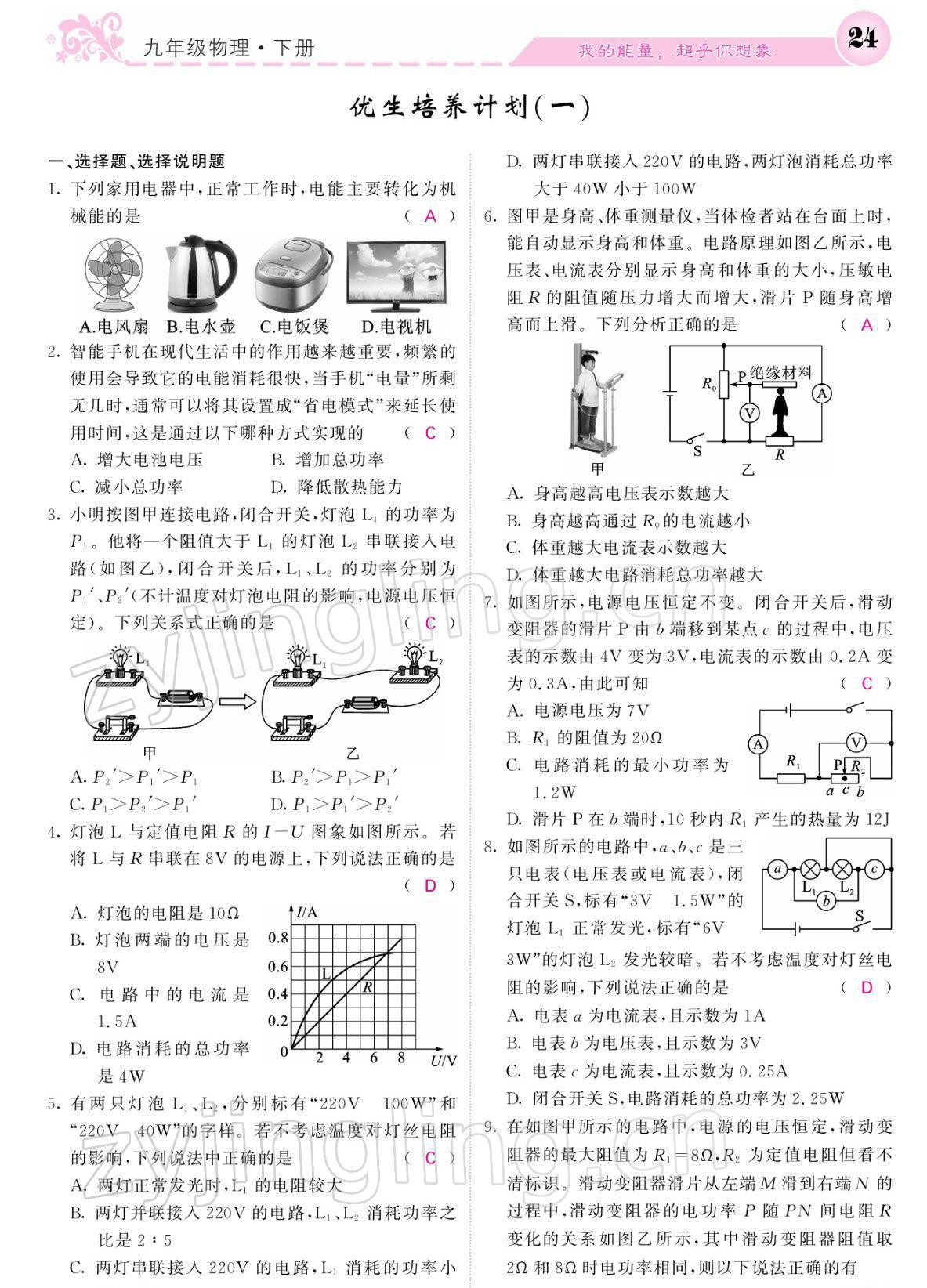 2022年課堂點睛九年級物理下冊人教版寧夏專版 參考答案第24頁