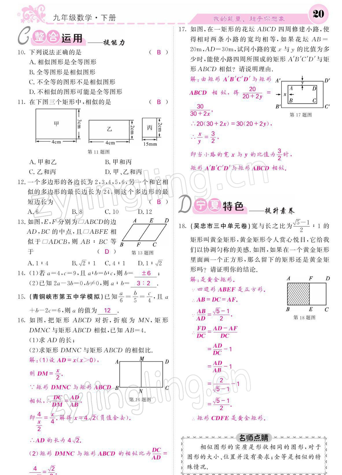 2022年課堂點(diǎn)睛九年級(jí)數(shù)學(xué)下冊(cè)人教版寧夏專(zhuān)版 參考答案第20頁(yè)