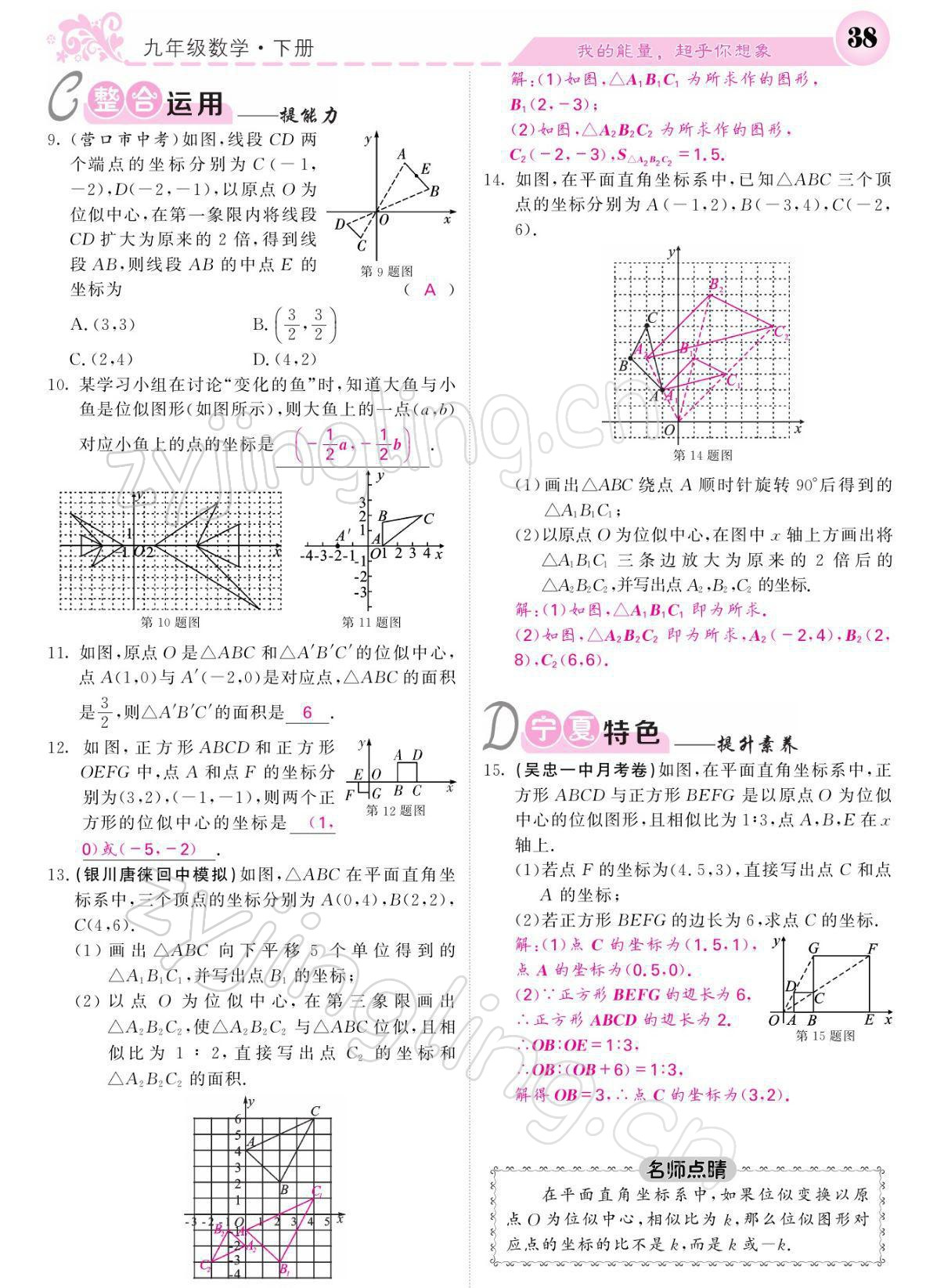 2022年課堂點(diǎn)睛九年級(jí)數(shù)學(xué)下冊(cè)人教版寧夏專版 參考答案第38頁(yè)