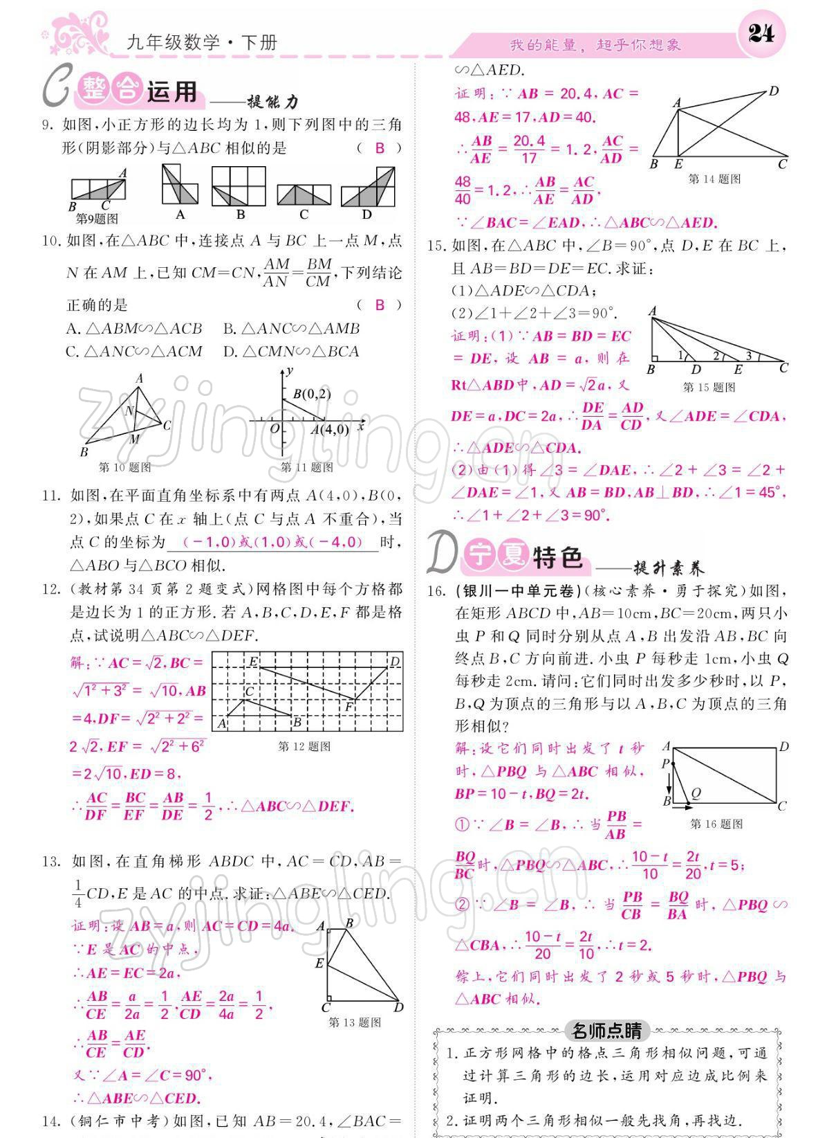 2022年課堂點睛九年級數(shù)學(xué)下冊人教版寧夏專版 參考答案第24頁