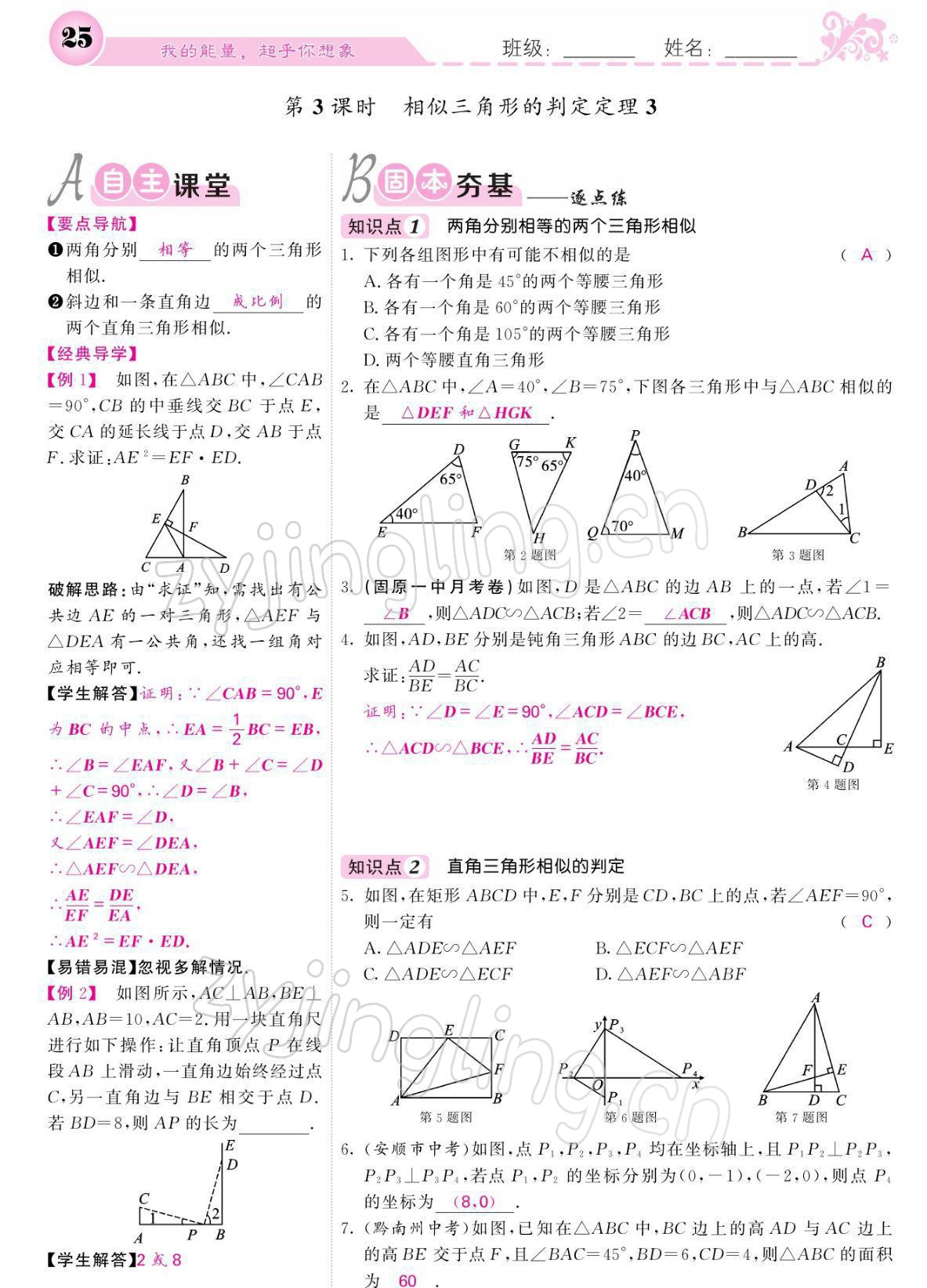 2022年課堂點(diǎn)睛九年級(jí)數(shù)學(xué)下冊(cè)人教版寧夏專版 參考答案第25頁(yè)