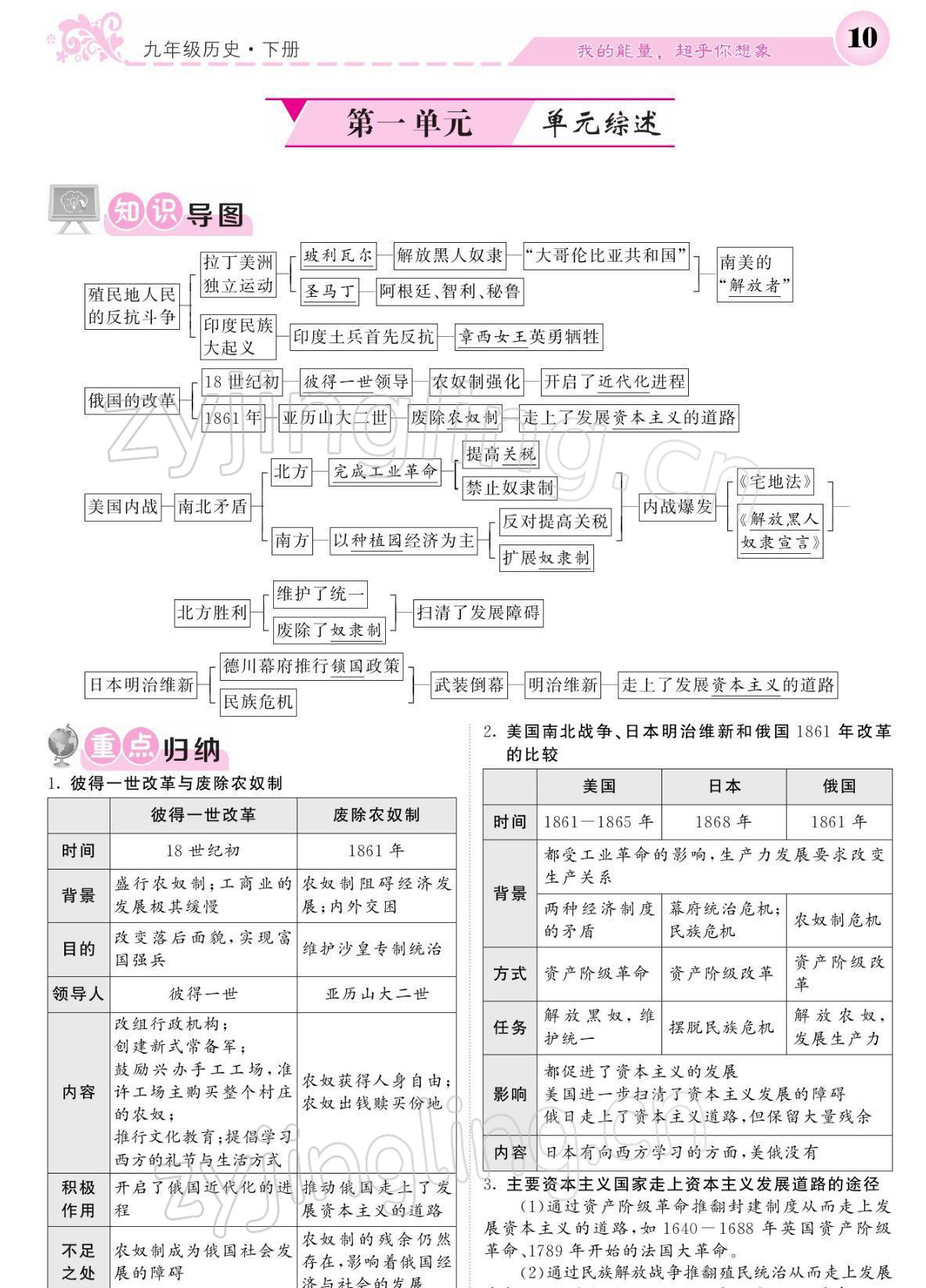 2022年課堂點睛九年級歷史下冊人教版 參考答案第10頁