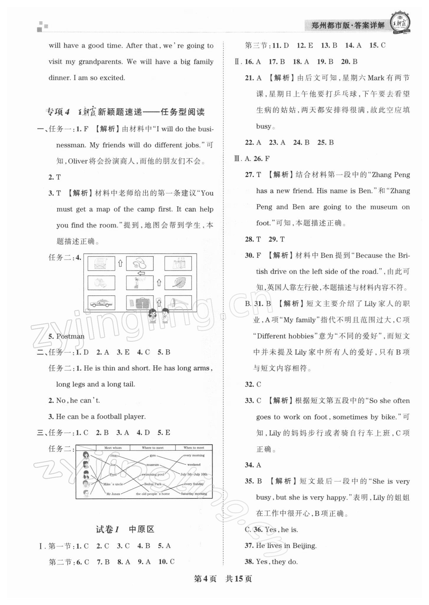 2021年王朝霞期末真題精編六年級英語上冊人教版鄭州專版 參考答案第4頁