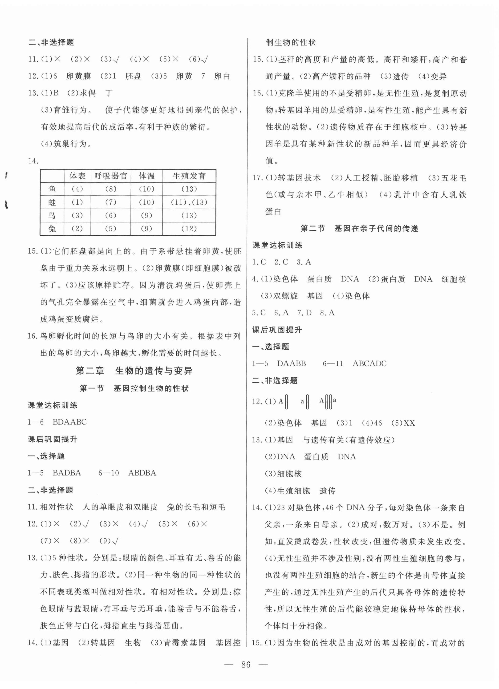 2022年新起点作业本八年级生物下册人教版 参考答案第2页