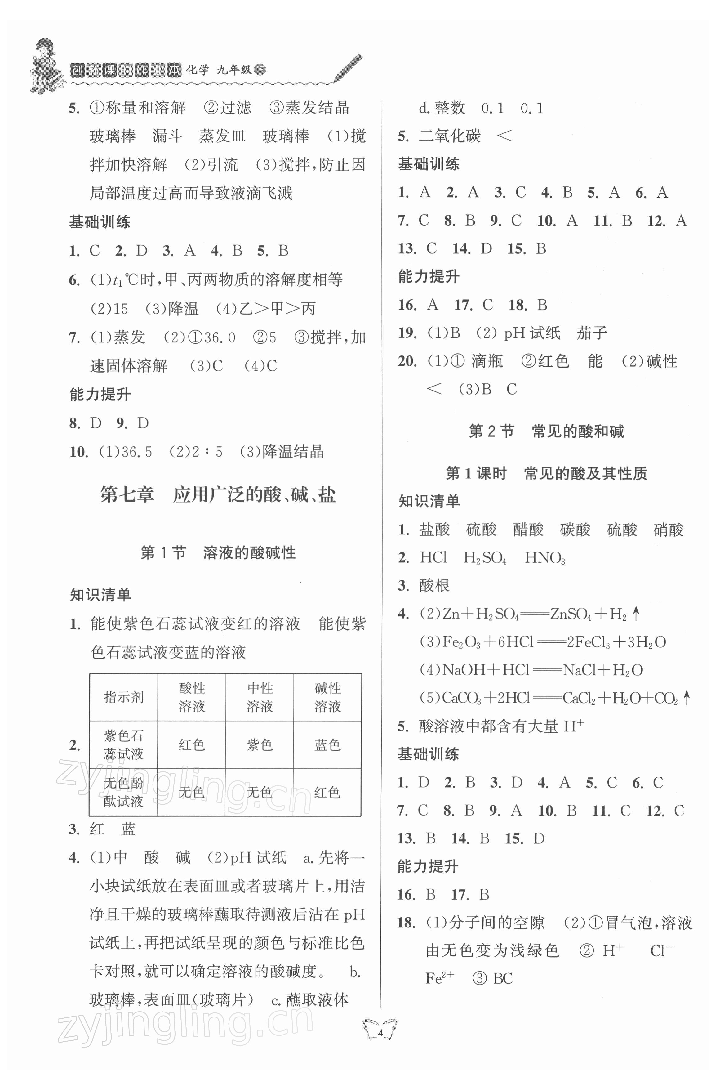 2022年創(chuàng)新課時作業(yè)本九年級化學(xué)下冊滬教版江蘇人民出版社 第4頁