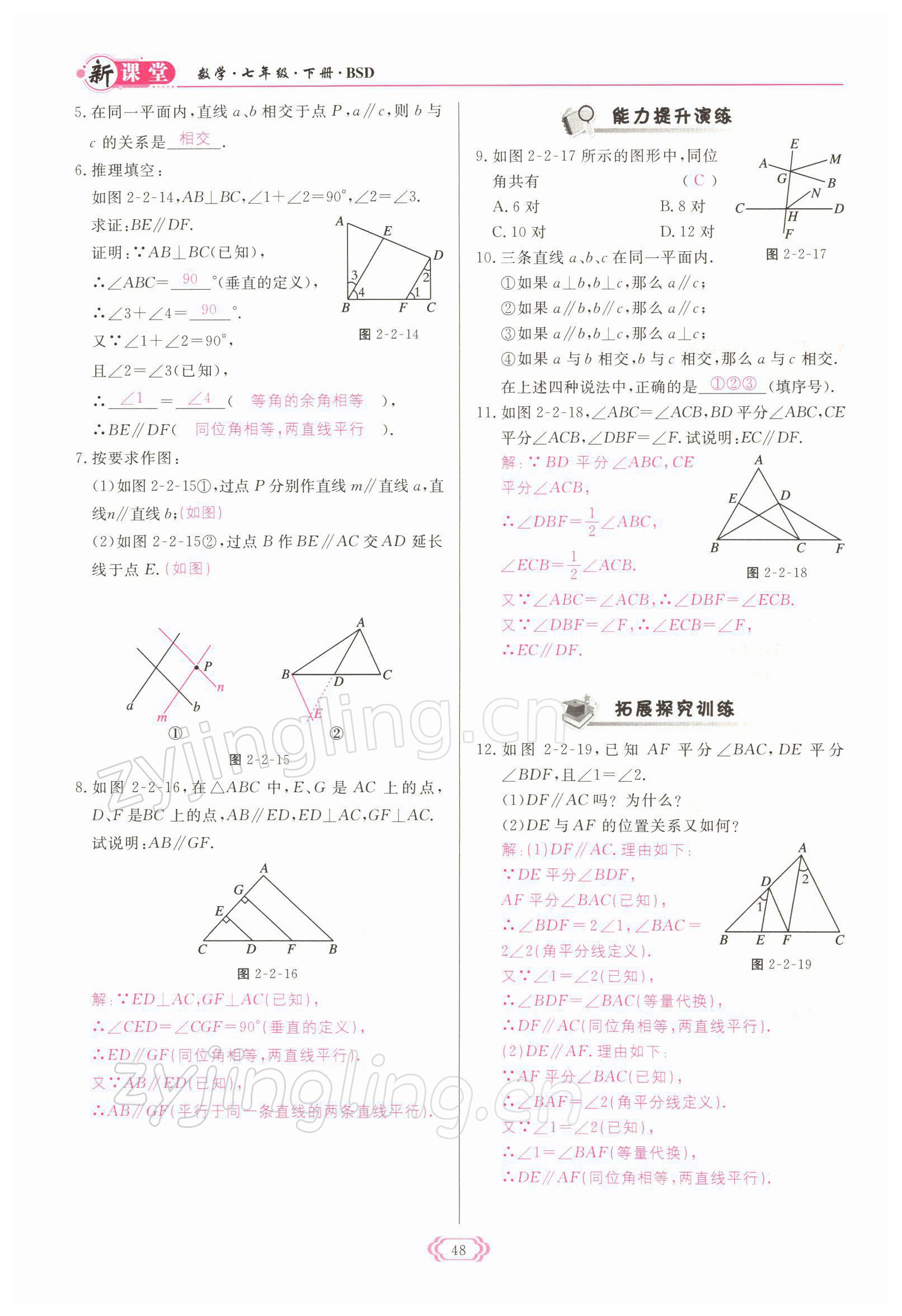 2022年啟航新課堂七年級(jí)數(shù)學(xué)下冊(cè)北師大版 參考答案第48頁